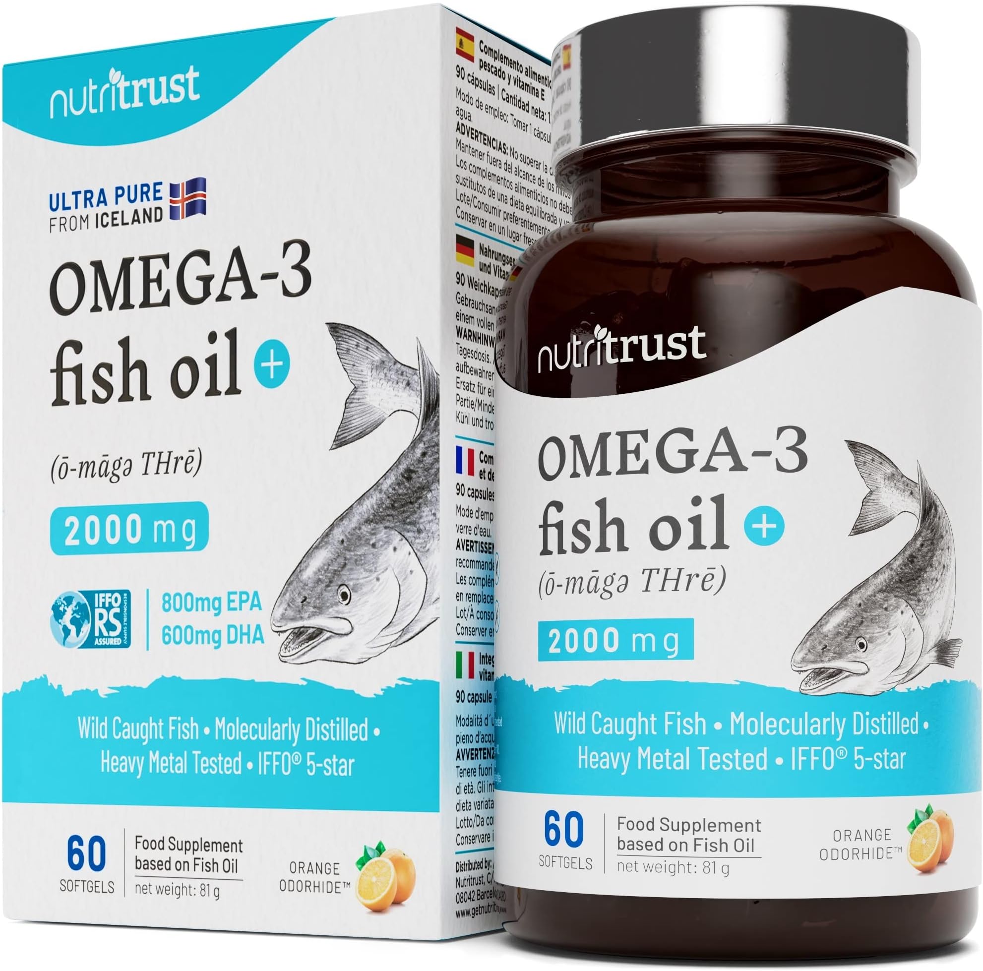 Super Strength Omega 3 Fish Oil 2000mg for Adults, with DHA Supplements & EPA for Heart & Brain Health, Bone & Joint Strength, 60 Fish Oil Omega 3 Softgels (not Capsules)