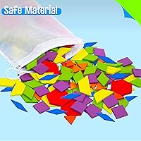 Vista 5 de 155 PIEZAS Juego de Bloques de Patrón de Madera, 24 Tarjetas de Diseño Doble Cara (48 Patrones) Rompecabezas de Forma Geométrica Divertido Tangram