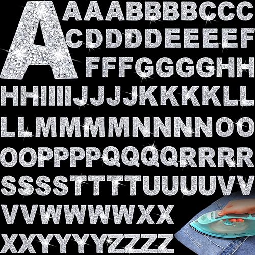 104 Pieces Rhinestone Iron on Letter Patches A-Z Letter Alphabet Patches Bling Iron on Letters Glitter Applique Patches for Clothing Shirt Jean Hat