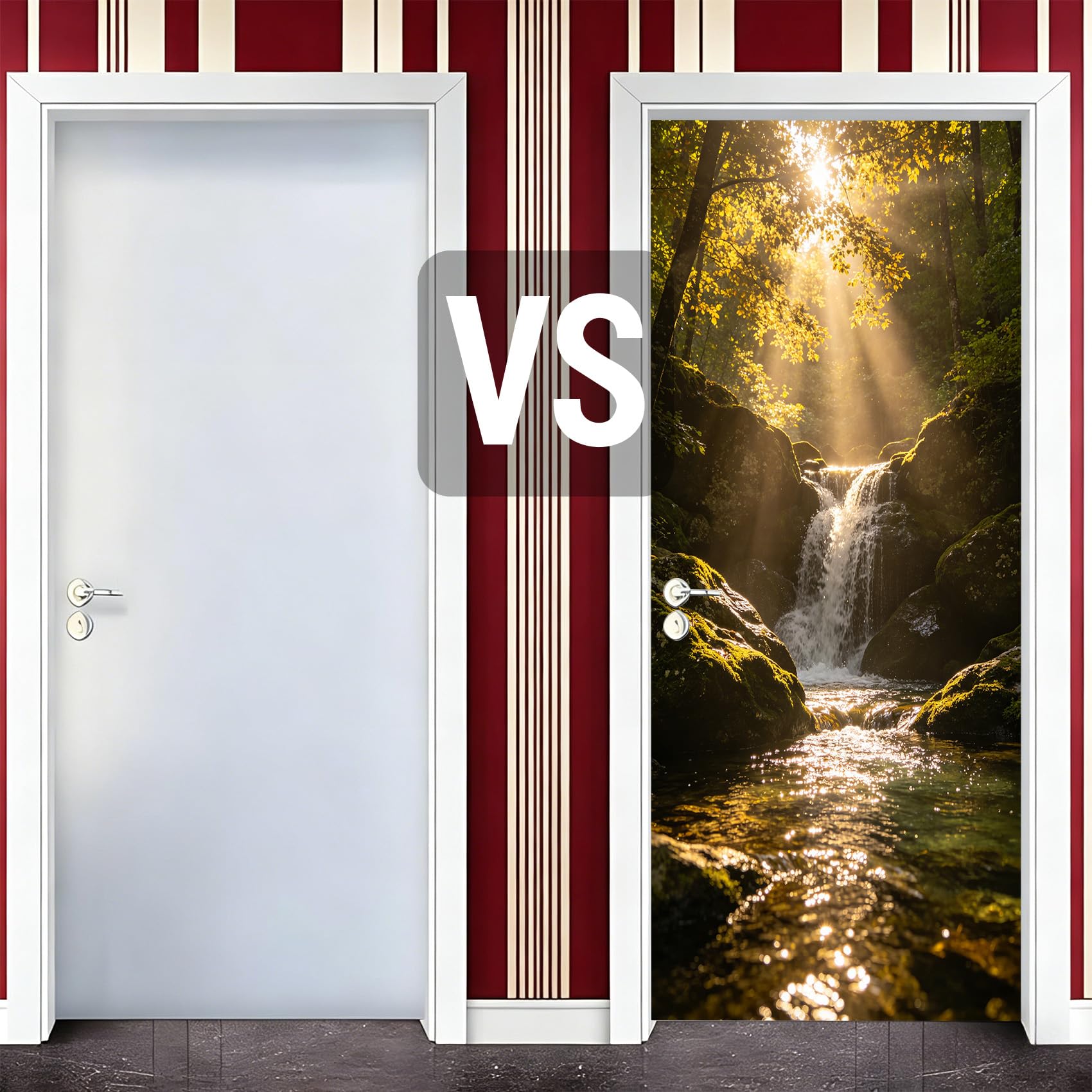 Sticker Porte Cascade des Bois Papier Peint, Paysage Naturel Autocollant Poster Auto-Adhésif, Chambre Salon Salle de Bain Affiche Art Décor Mural 3D Stickers Porte 95 x 215 cm w.5426