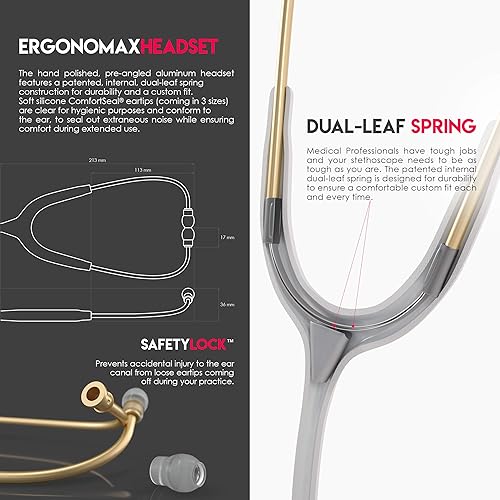 Miniatura 29 de MDF Acoustica MDF747XP09 Estetoscopio ligero para médicos, enfermeras, estudiantes, uso en el hogar, adulto, doble campana, tubo color verde oscuro