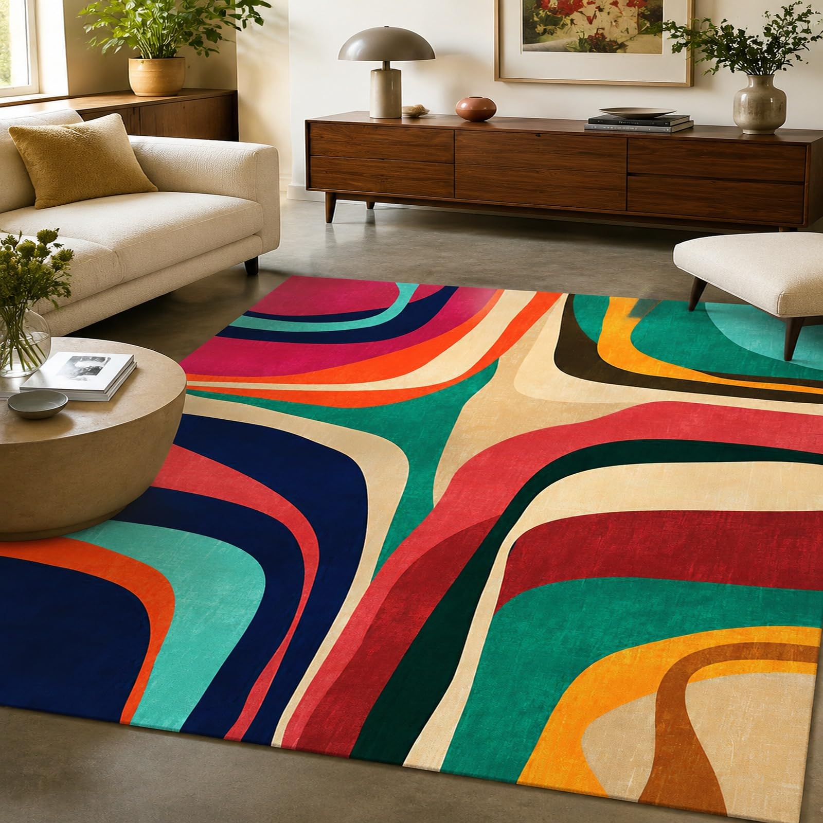 Tapis de salon moderne abstrait multicolore pour réchauffer une chambre adulte