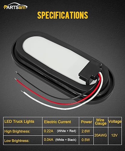 Miniatura 11 de Partsam 2 luces traseras LED ovaladas rojas de 6 pulgadas para remolque, 10 diodos, lente transparente, parada, freno, luces de giro, ojales y Lente