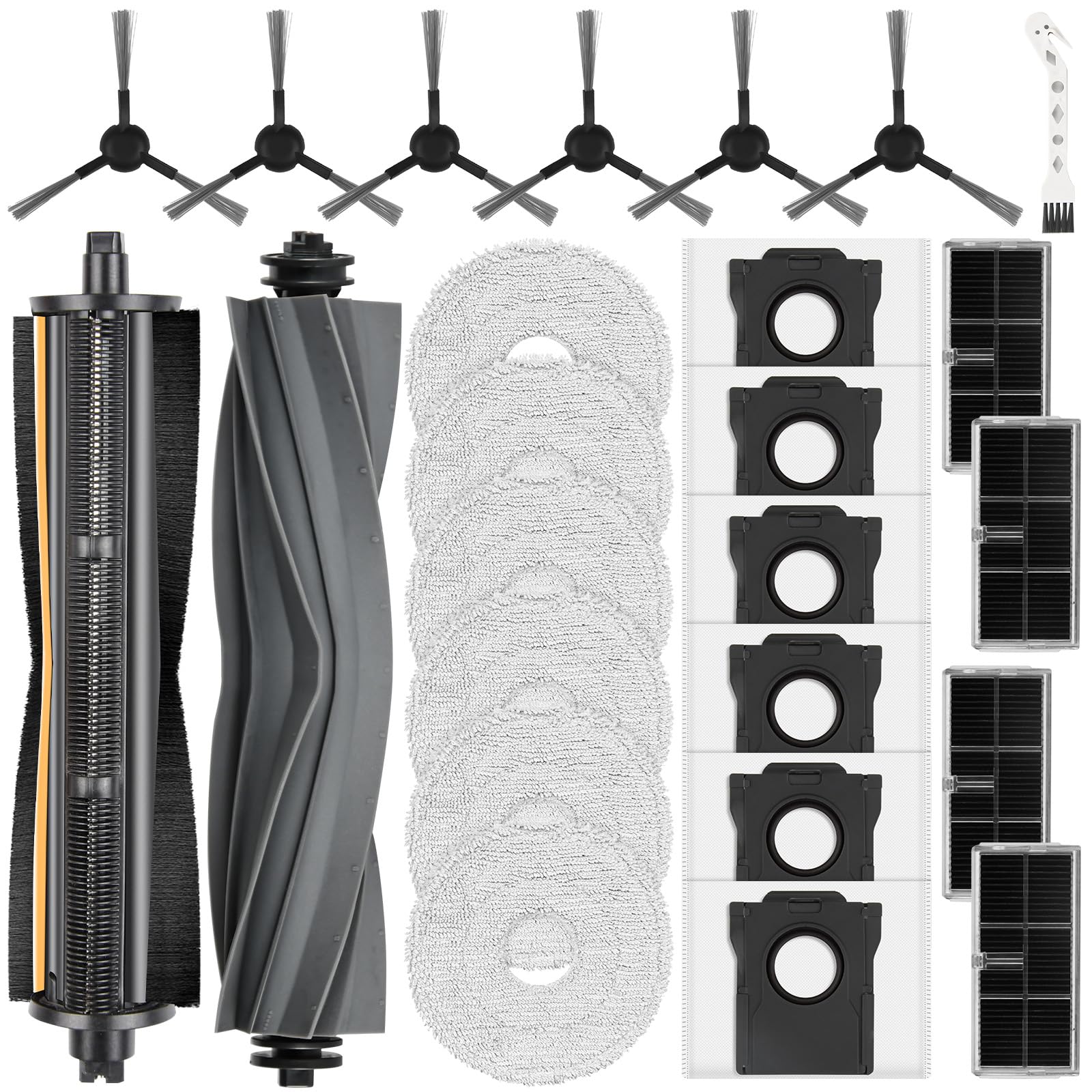 Lot de 24 accessoires pour robot aspirateur Dreame L10s Pro Ultra Heat / L10s Ultra Gen 2 / X30 Ultra & MOVA E30 Ultra, 1 brosse principale, 6 sacs à poussière, 6 tampons de nettoyage, 4 filtres, 6