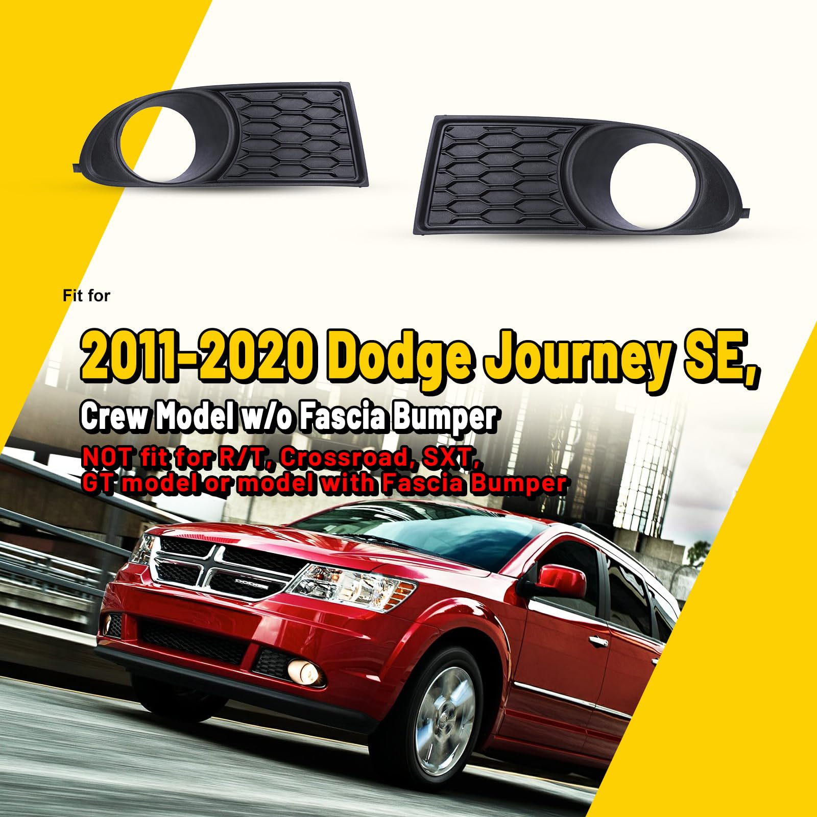 AUTOFREE Fog Light Bezels for 2011-2020 Dodge Journey Driving Fog Lamp Cover Replacement 1 Pair Left and Right Side