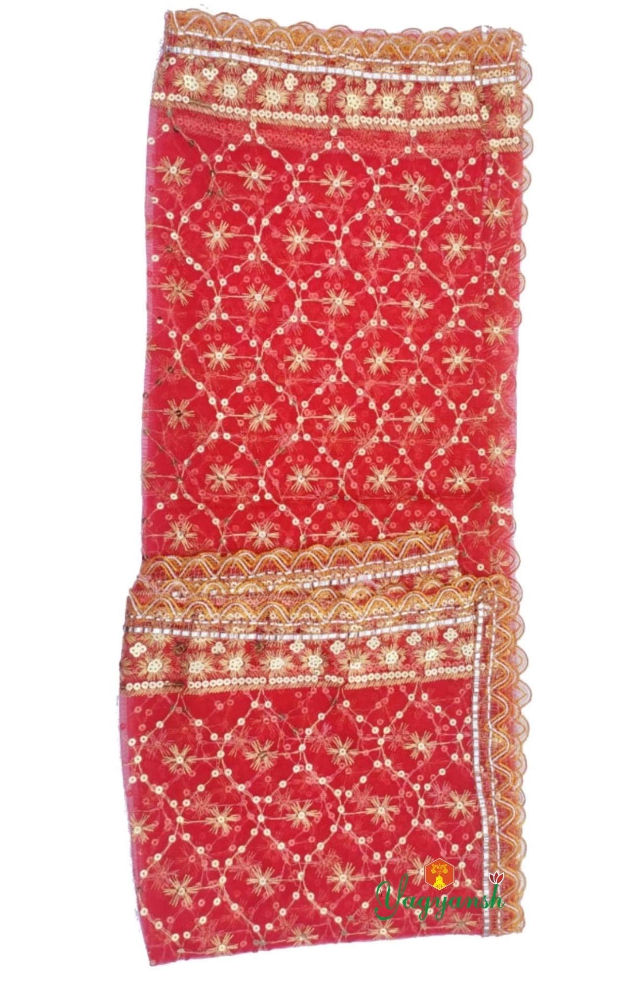 YAGYANSHYAGYANSH MATA chunri//Chunni/Devi Maa Chunri/Durga Devi Chunni with Golden Emcroidery and Lace to Used for Various Hindu Navratri Puja