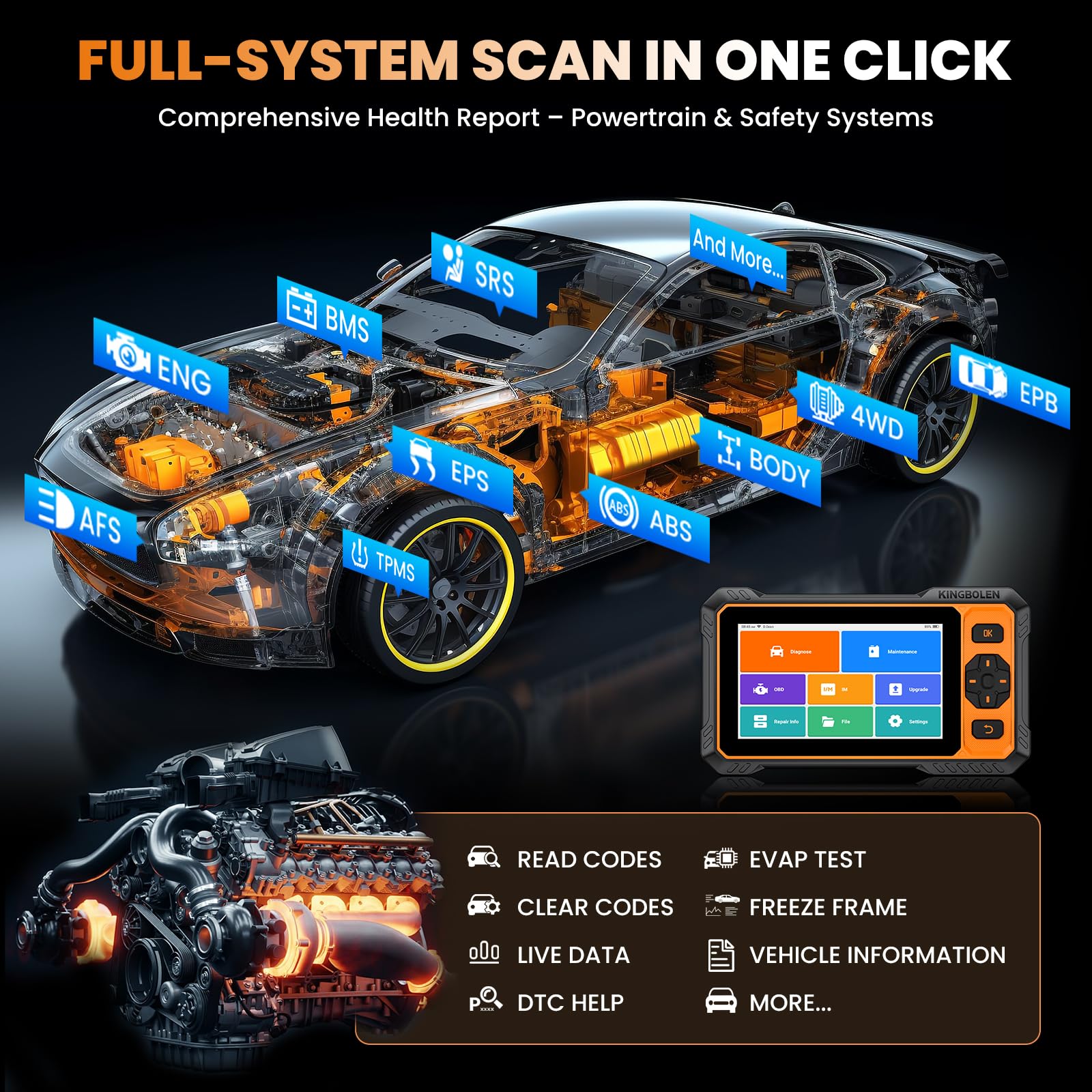 KINGBOLEN S6 PRO OBD2 Diagnosi Auto in Italiano per Sistema Completo