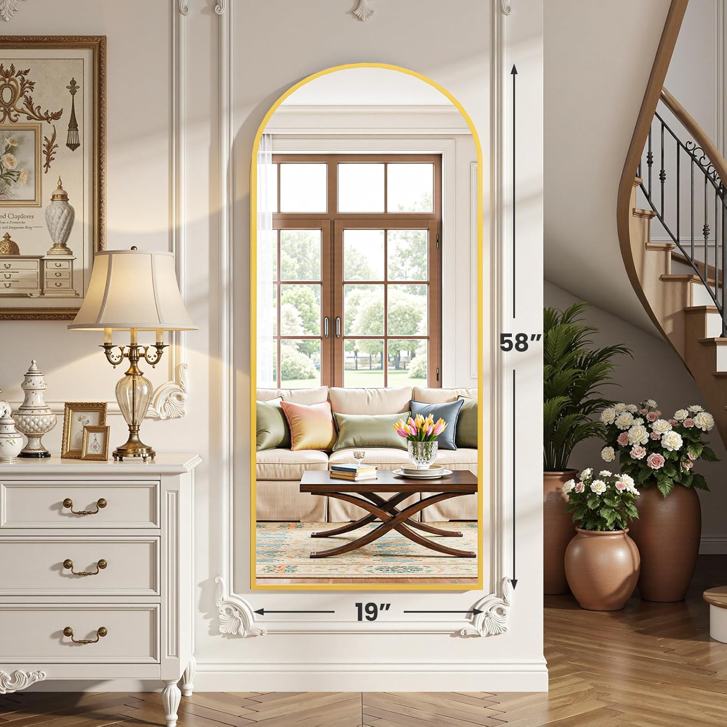 OLIXIS Arched Full Length Mirror for Bedroom, 58"x19" Full Body Mirror with Stand, Hanging or Leaning for Wall, Aluminum Alloy Thin Frame Floor Standing for Living Room, Long, Gold - Image 6