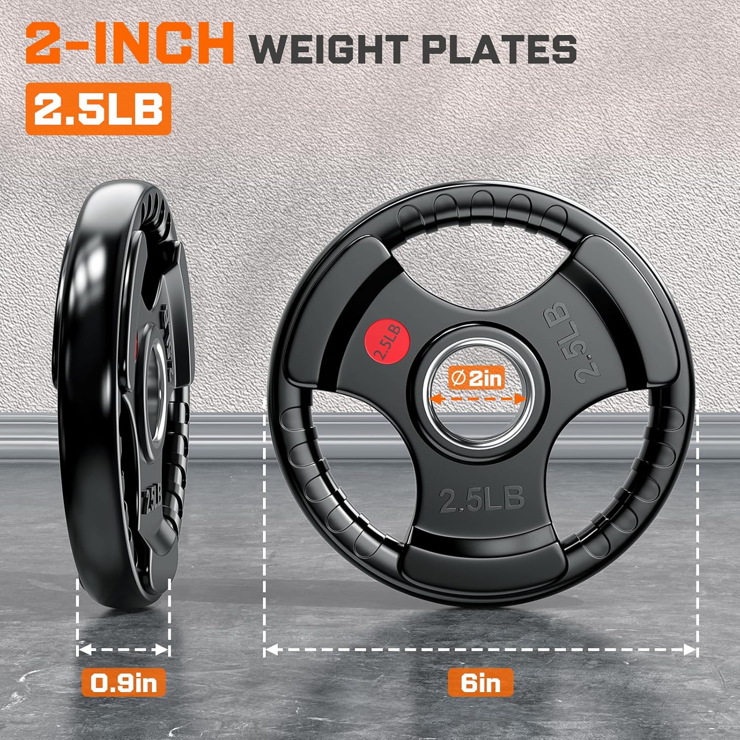 XDDIAS Rubber Weight Plates for Barbell, 2-Inch Olympic Grip Plate for Strength Training, Weightlifting and Bodybuilding in Home & Gym, Solid Cast Iron Weight Plates Pair and Sets