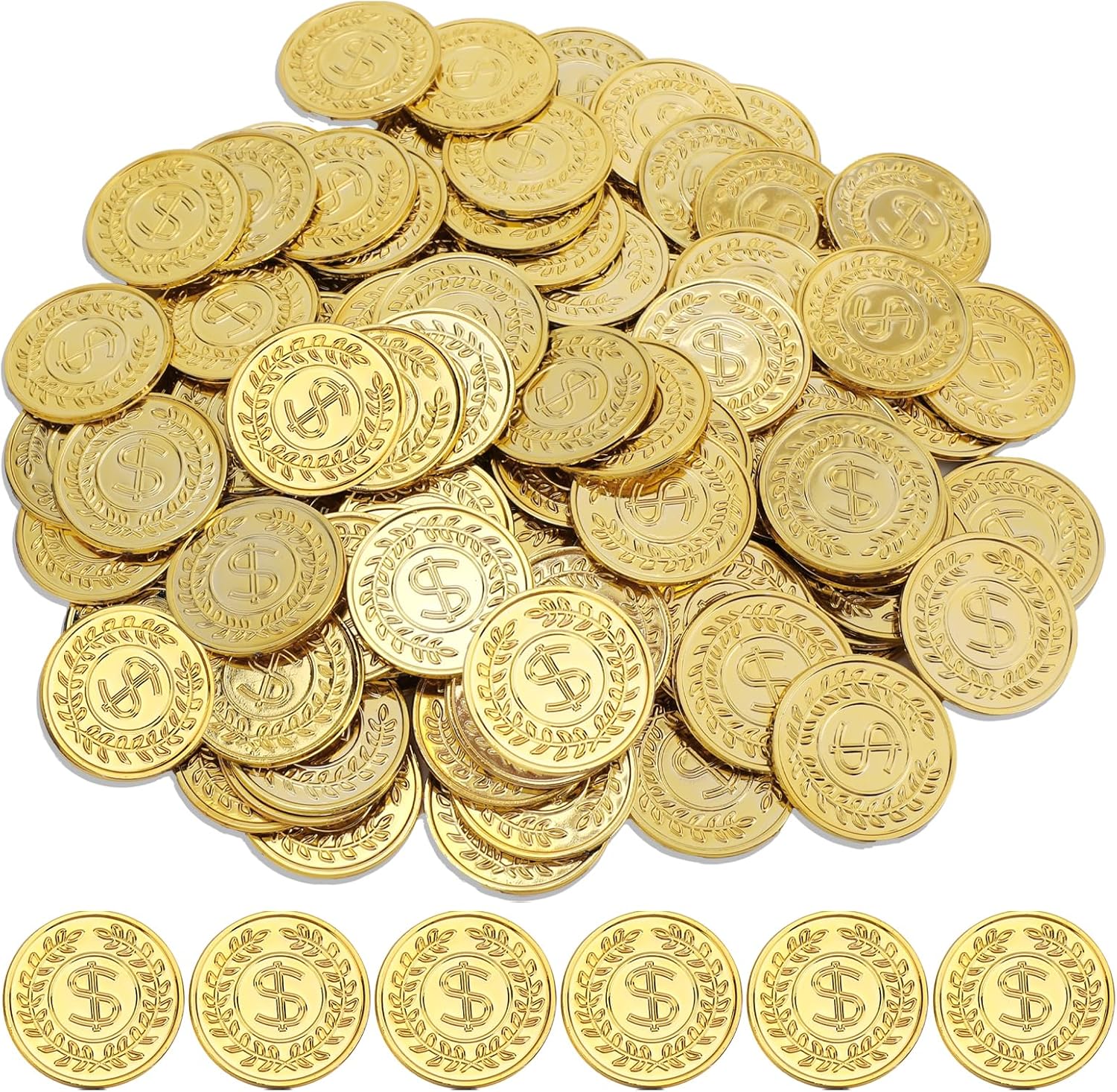 200 Pcs Plastic Gold Coins, 1.37 Inch Fake Coins Pirate Coin Tokens, Pirate Party Decorations Teacher Classroom Reward Adventure Theme Party Supplies