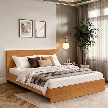 ABOUT SPACE Bed - (80 x 74 inches) King Size Bed Without Storage | Engineered Wooden Bed Frame with Airflow & MDF Support Board for Mattress | 1-Year Warranty Cot for Bedroom - Brazilian Teak