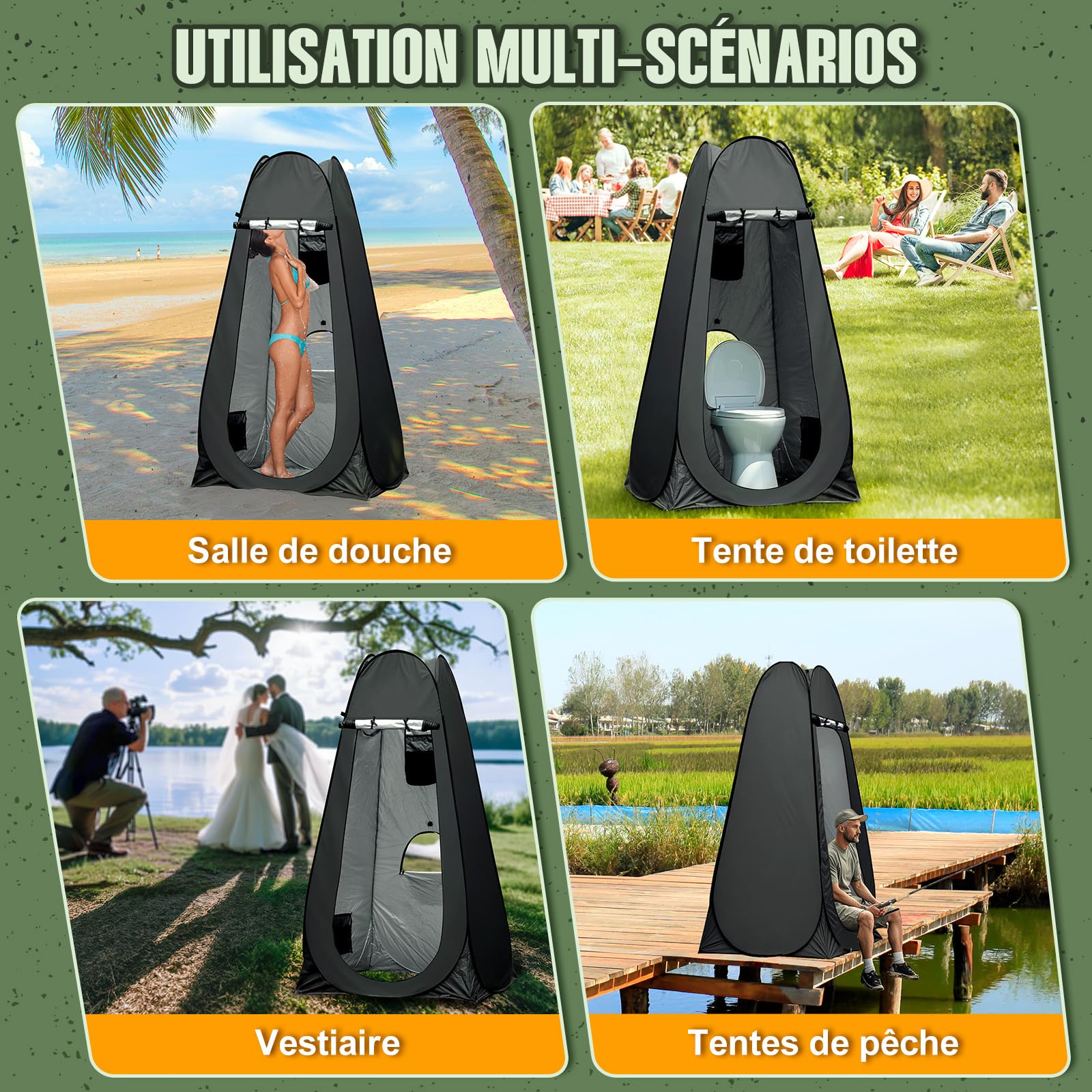 Charmofun Tente de Douche Pop Up, Cabine de Douche Camping Anti-UV, Tente de Toilette Portable avec Sac de Transport pour Plage Pêche Randonnée L'extérieur