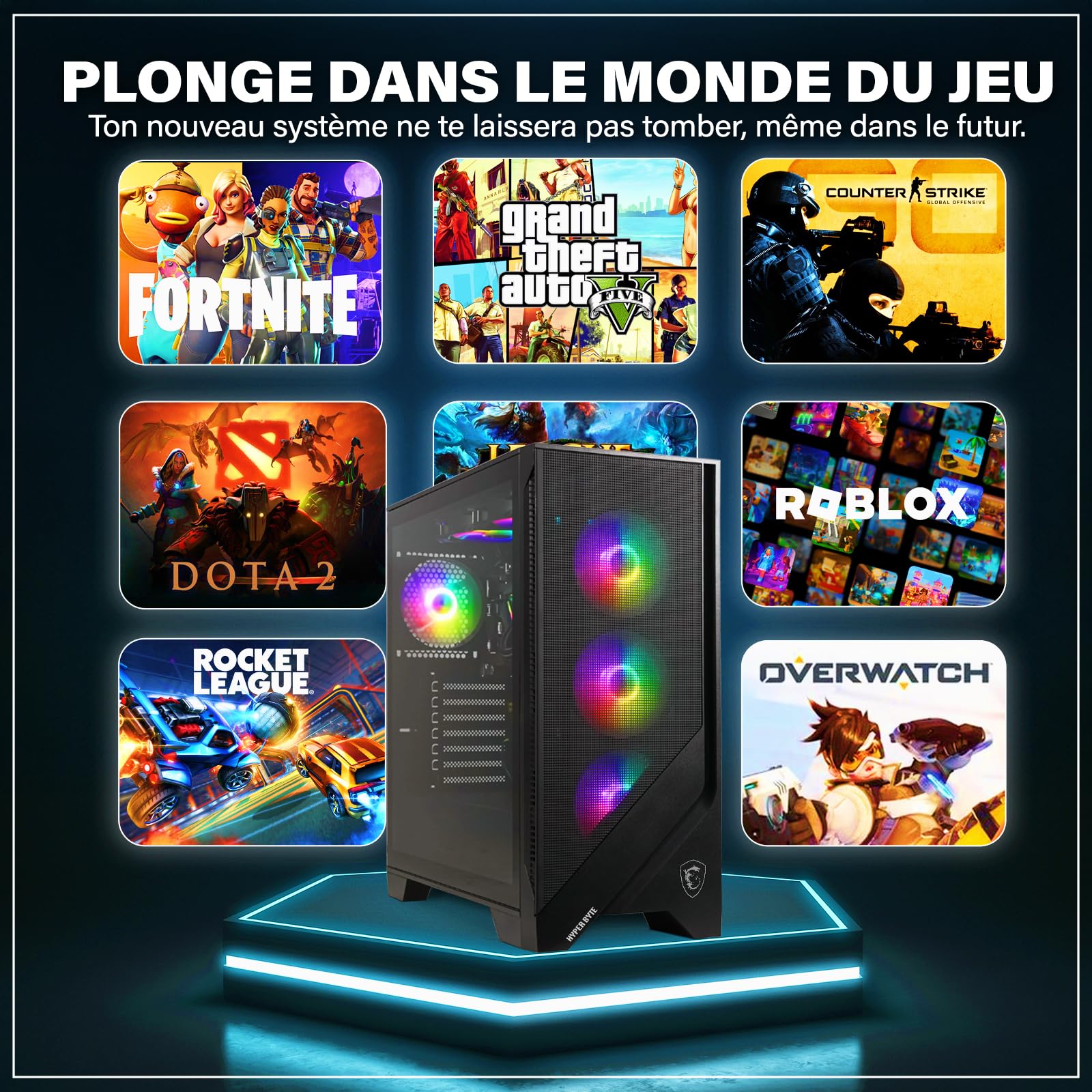 HYPER BYTE® Basic Gaming PC - Ordinateur avec AMD Ryzen 7 5700G avec 4,6 GHz | Radeon Vega 8 | 16GO DDR4 RAM | 1TB SSD | Silent Water Cooling | Gamer Tower Desktop | WLAN | Win11 Pro