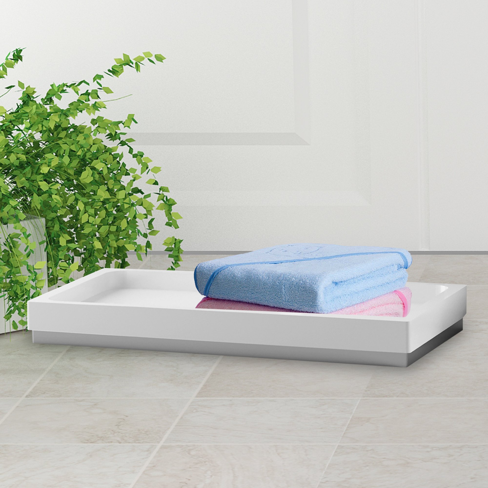 nu steel PURE10H Pure Storage Organizer Tray for Bathroom Vanity Countertops,Closets,Dressers-Holder for Watches,Earrings,Makeup Brushes,Perfume,Guest Hand Towels-Ceramic/Metal Trim, White