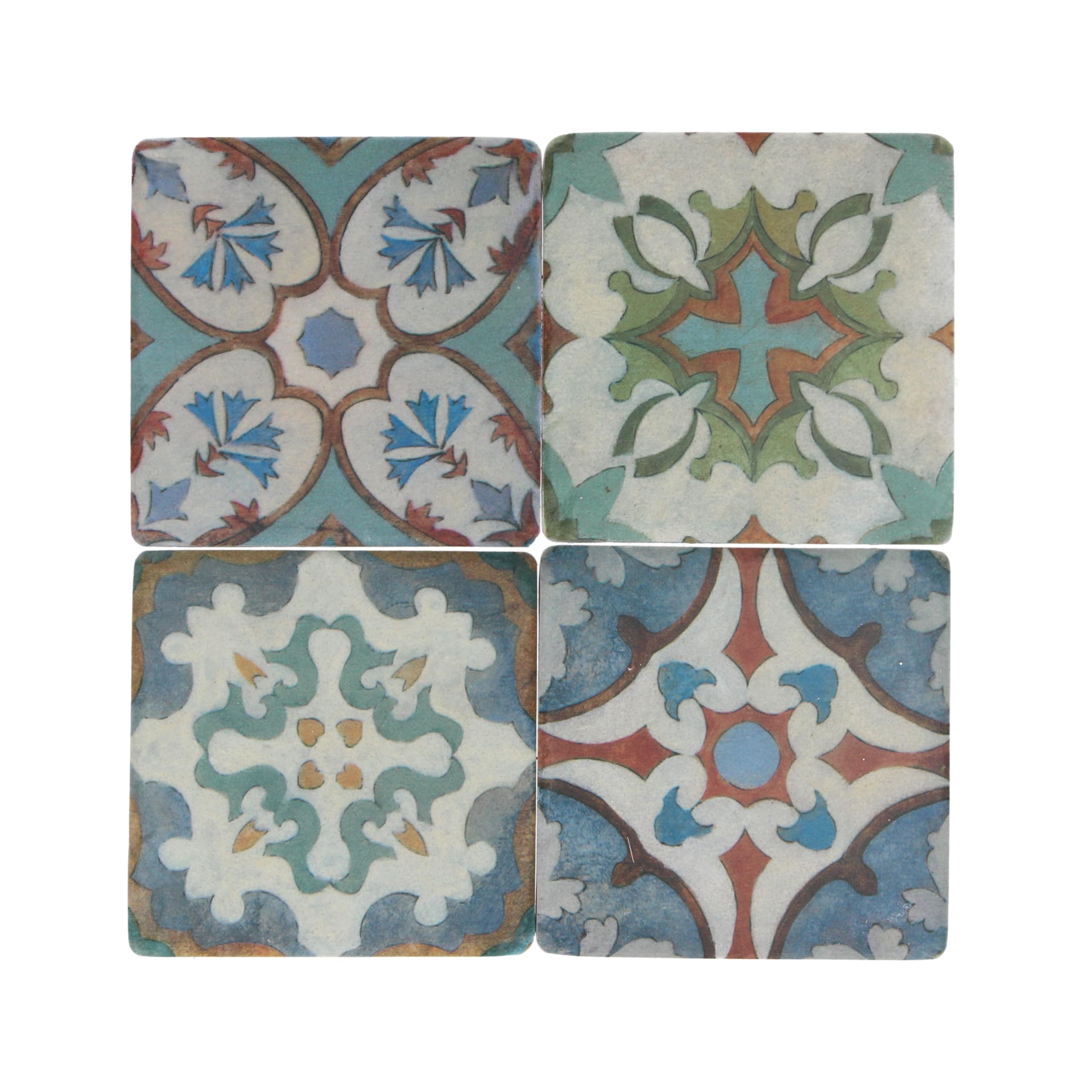 Gisela Graham Green Muted Tone Mosaic Tile Resin Coasters - Set Of Four