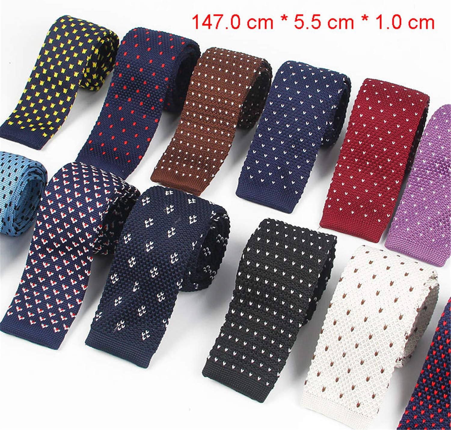 Andongnywell Men and Women Classic Ties Pretied Knitting Necktie Striped Neck Tie Washable Plain Solid Color