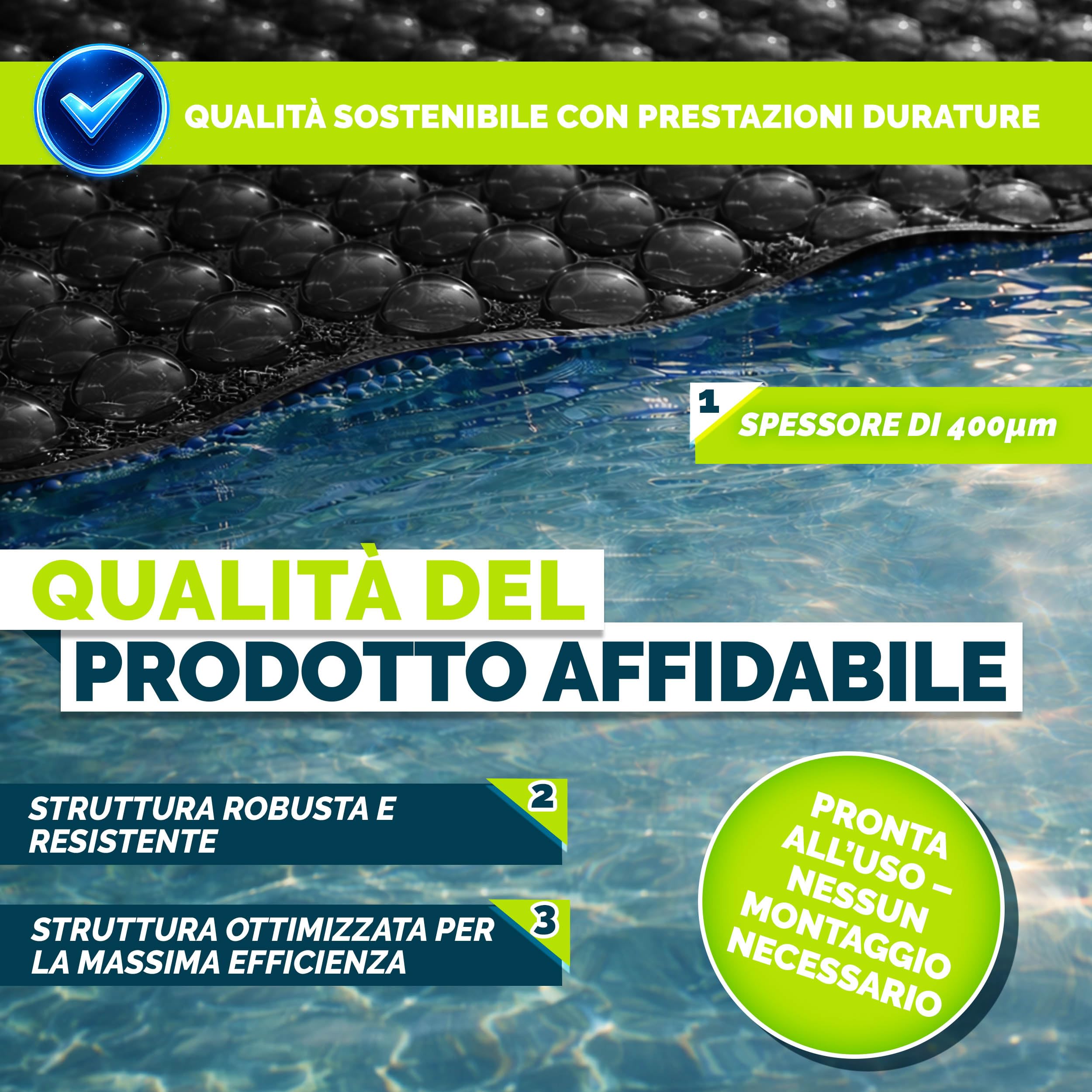 tillvex® Telone solare per piscina di alta qualità, 400 µm, rettangolare, 450 x 220 cm, ritagliabile | Telo di copertura solare per piscina per riscaldare l'acqua della piscina, telo termico per piscina
