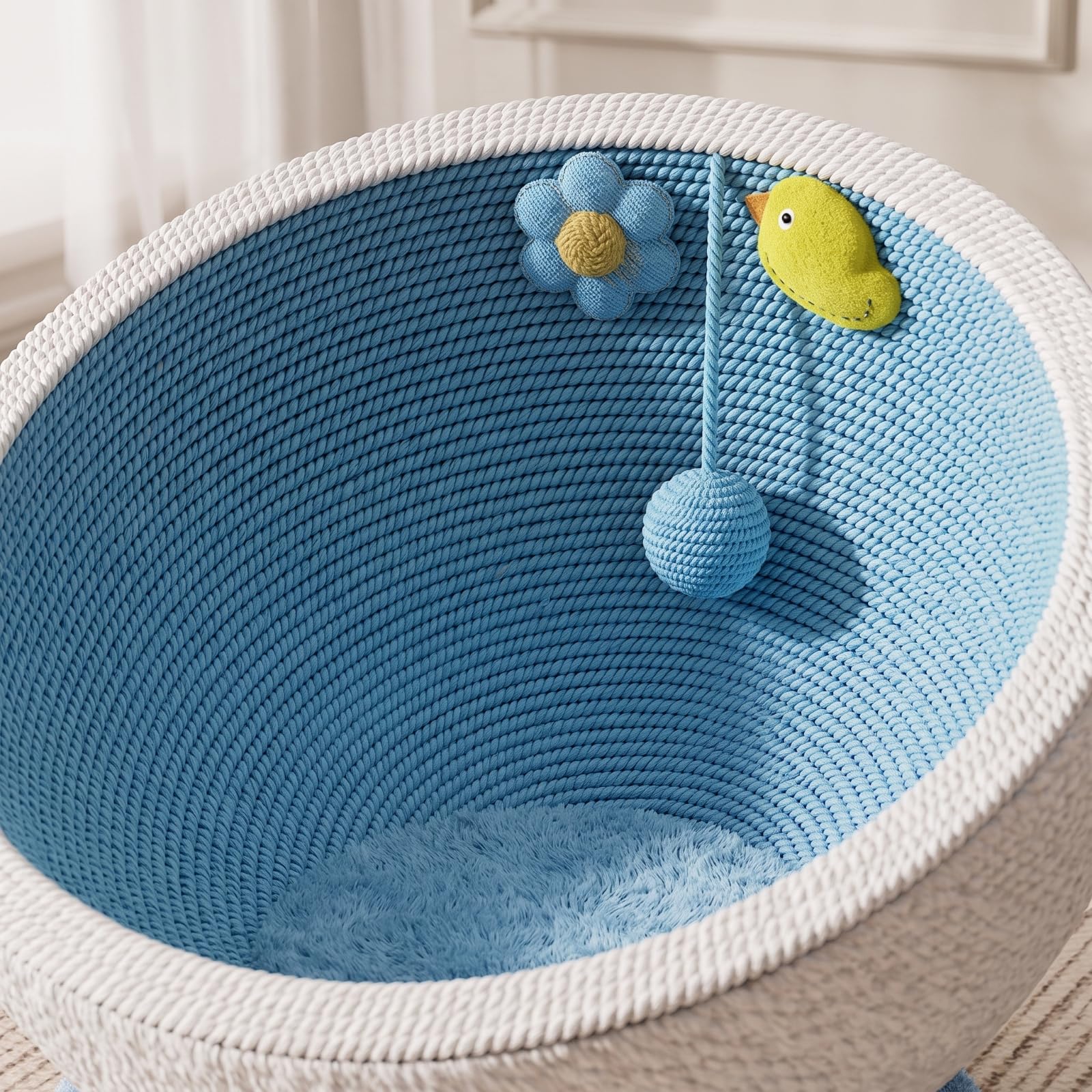 Cuccia Tiragraffi da Interno con Giochi Stabile per Gatti, Stile Carino, Tiragraffi Con Nido Per Gatti Integrato, Colore Blu