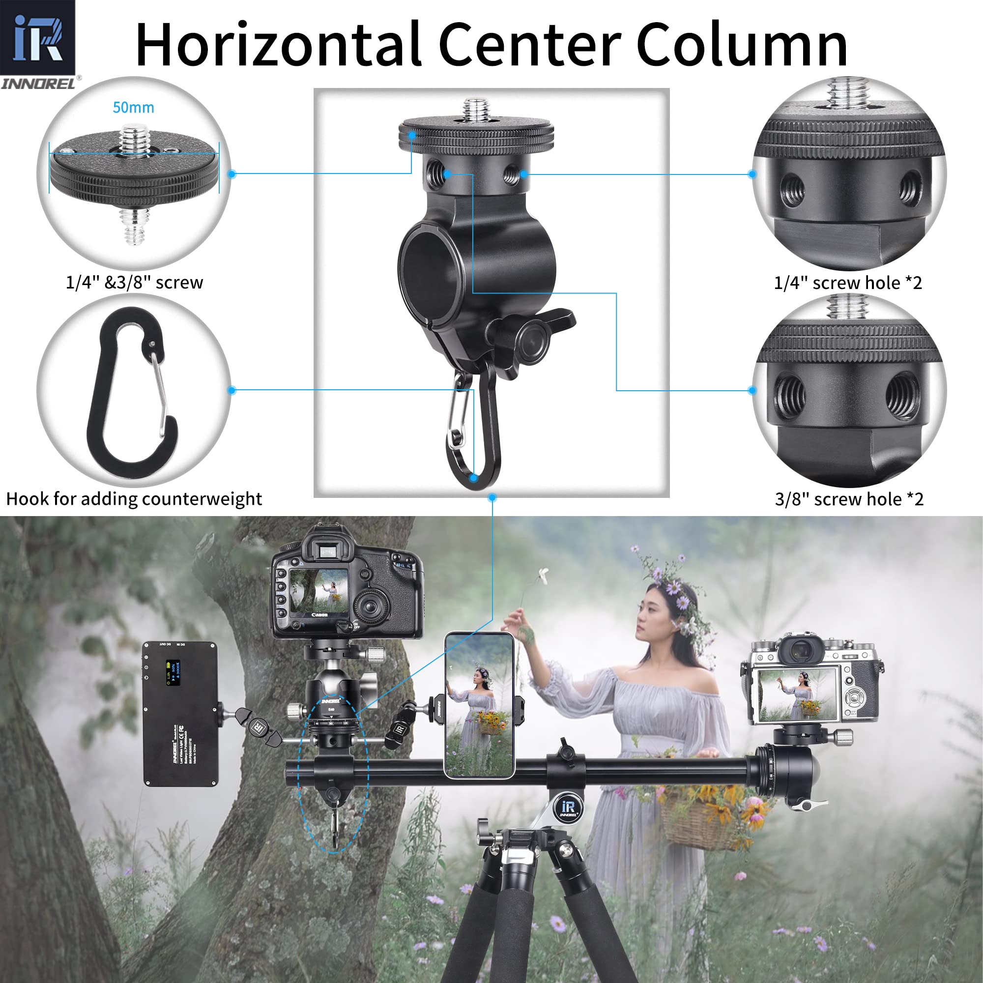 Trípode horizontal para cámara de aluminio-INNOREL HT284A con columna central giratoria de 360 grados para DSLR, vídeo, videocámara, viajes, cocina, trabajo, disparo versátil