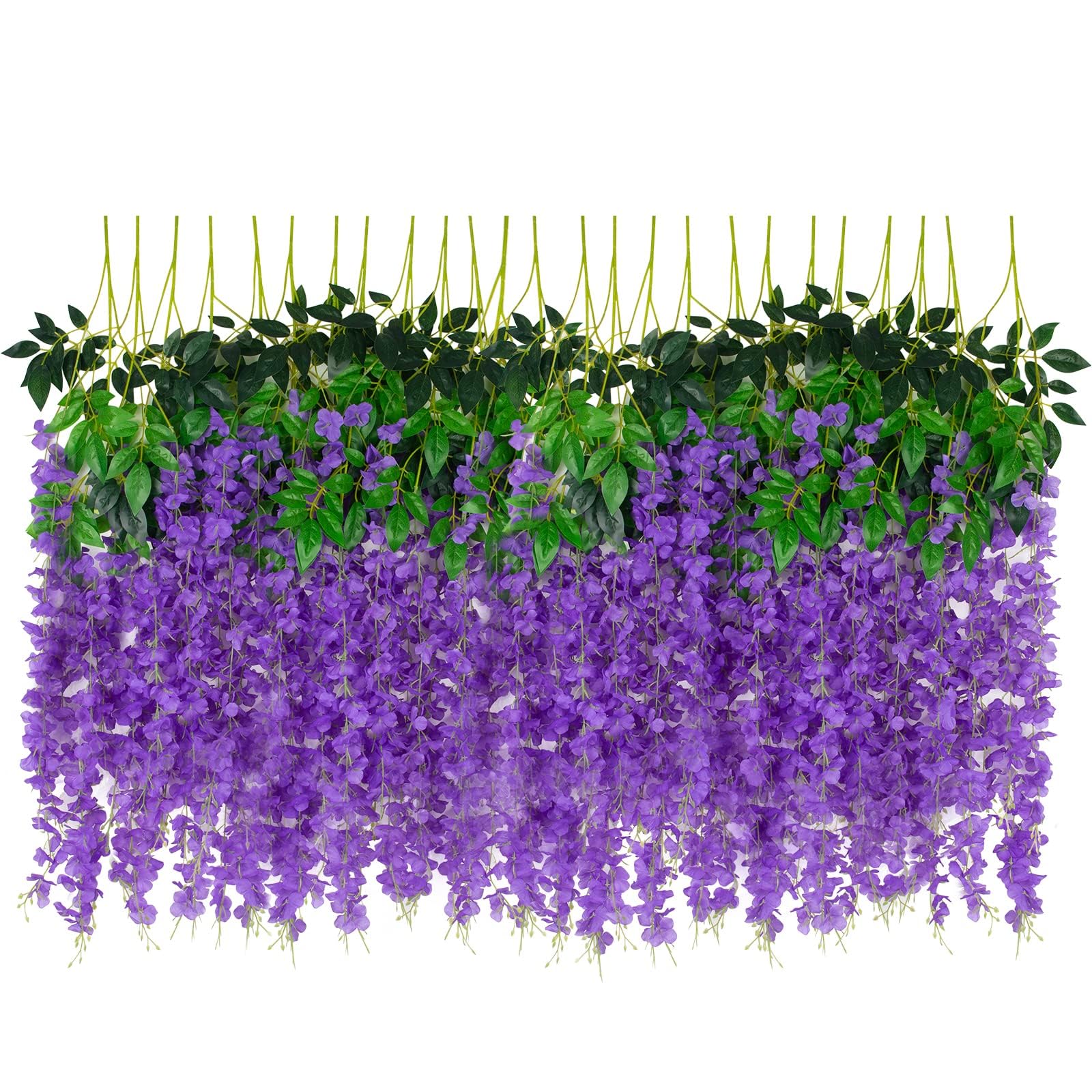 LUZOGA 24 Pack Artificial Wisteria Hanging Flowers Fake Wisteria Flower Garland Silk Vines Rattan Decor for Home Wedding Arch Wall Garden Greenery