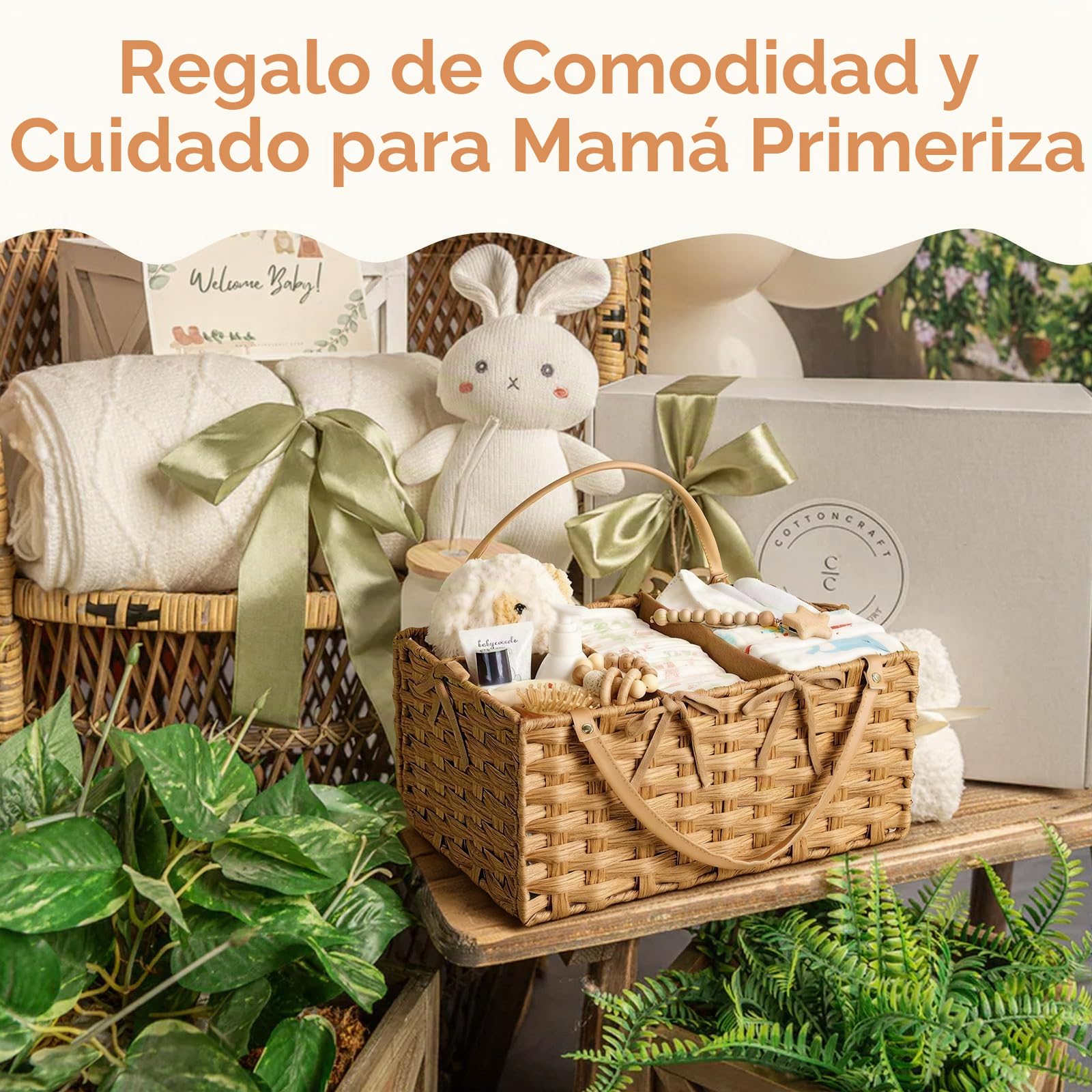 Organizador de Pañales, Cesta de Ratán PE Tejida a Mano para Bebé, Almacenamiento de Artículos de Bebé