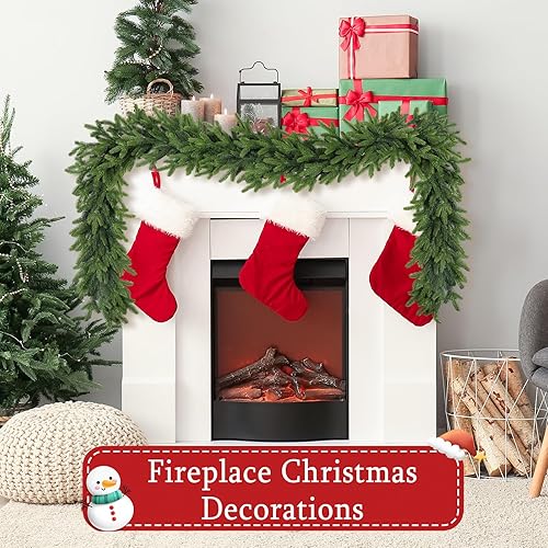 Miniatura 9 de Guirnalda de Navidad de 9 pies para barandilla de escalera, suave, flexible, realista, cedro artificial, pino, invierno, verde, guirnalda de Navidad