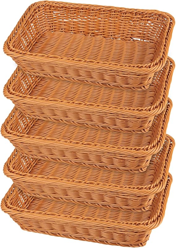 GNIEMCKIN Cesta de pan de mimbre de 5 piezas de 12 pulgadas – Cesta tejida para servir alimentos de mesa para restaurante, panadería, fiesta familiar, hotel – marrón
