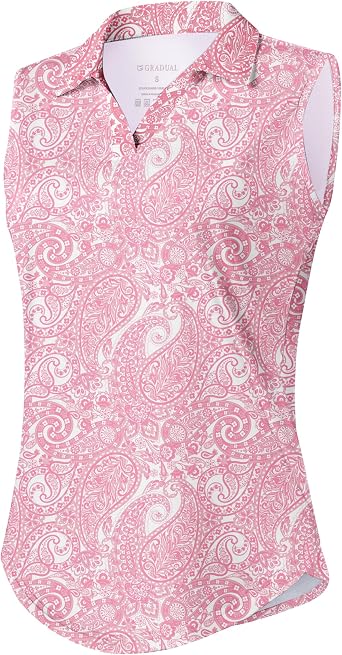 G Gradual Sleeveless Golf Shirts for Women Collared V Neck Tennis Tank Top Cooling Polo UPF 50+ Quick Dry Lightweight