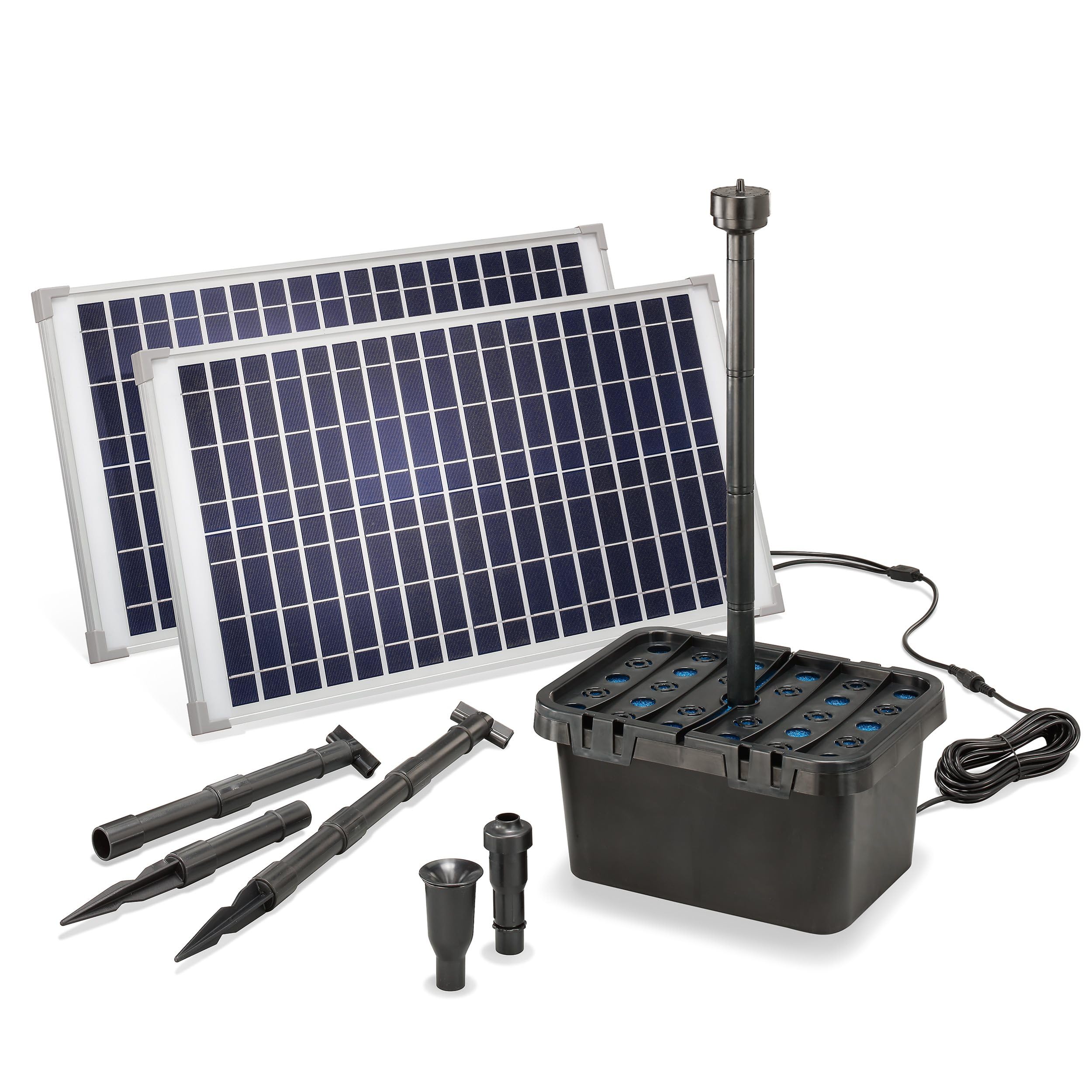 Esotec Solar Teichfilter 50/1700, Solar Teichfilterset mit 1700 l/h Teichpumpe, Unterwasserfilter für Gartenteiche bis 5000 l, 2x25Wp Solarmodule, Springbrunnen 100904
