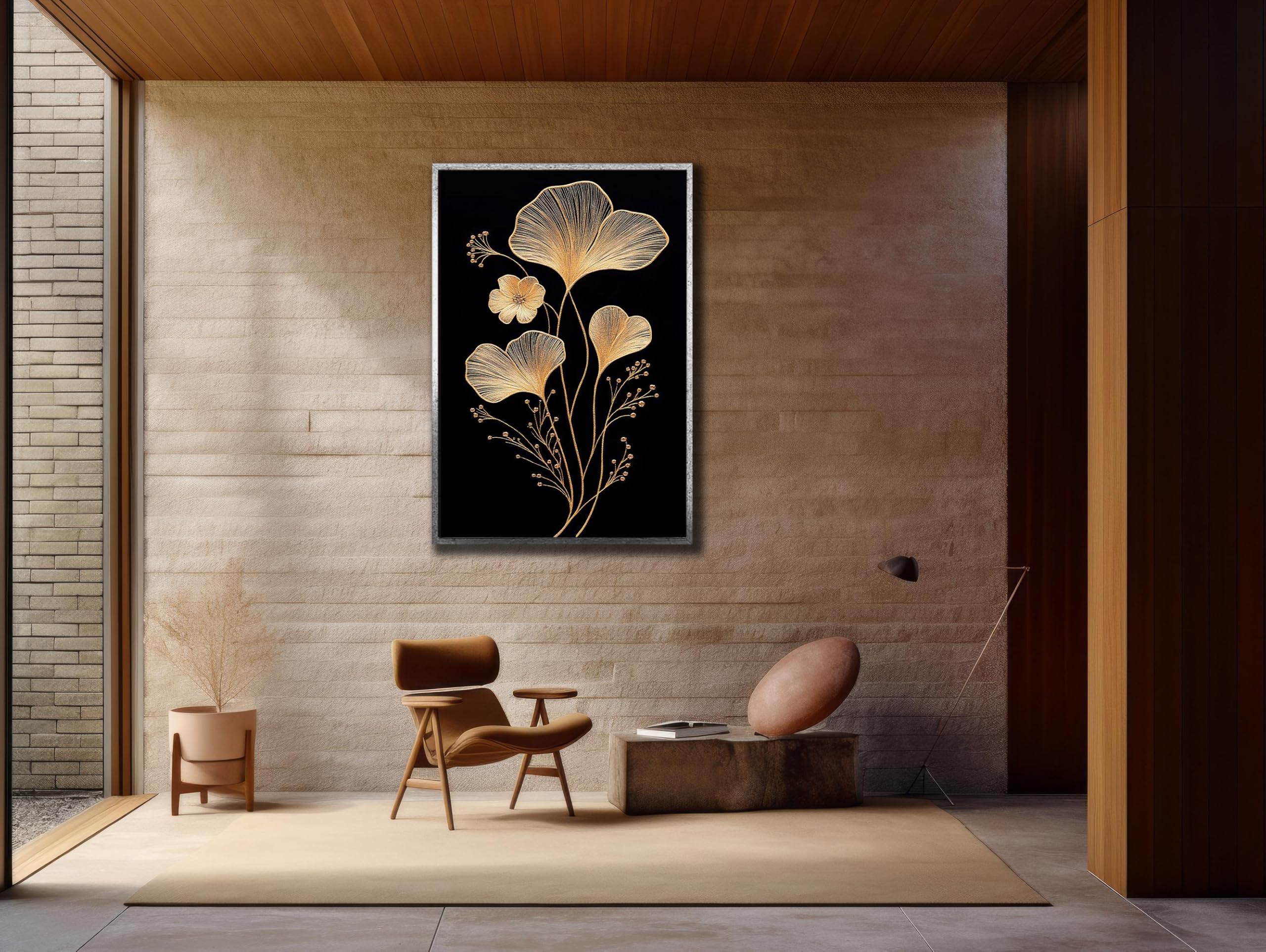 LMYCHENG Leinwandbild mit Blattgold: Moderne Wanddekoration für Zuhause, eleganter botanischer Kunstdruck auf Leinwand (50 x 70 cm/Innenrahmen)