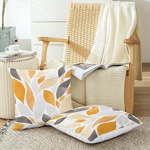 Miniatura 5 de CaliTime Juego de 2 fundas de almohada decorativas de forro polar con pétalos de flores y pétalos de dalia que caen para sofá, cama, sofá,