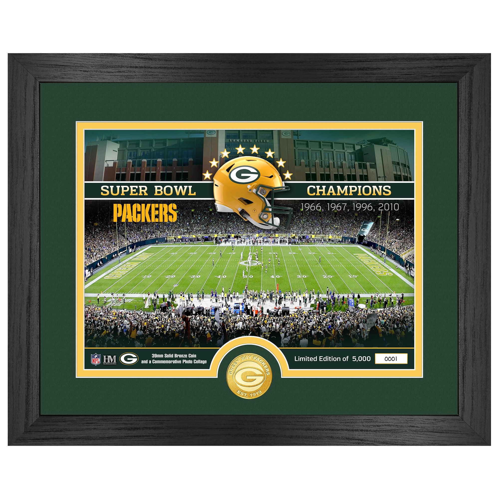 Highland Mint Green Bay Packers NFL Stadion Golden Coin Bild 40x33cm