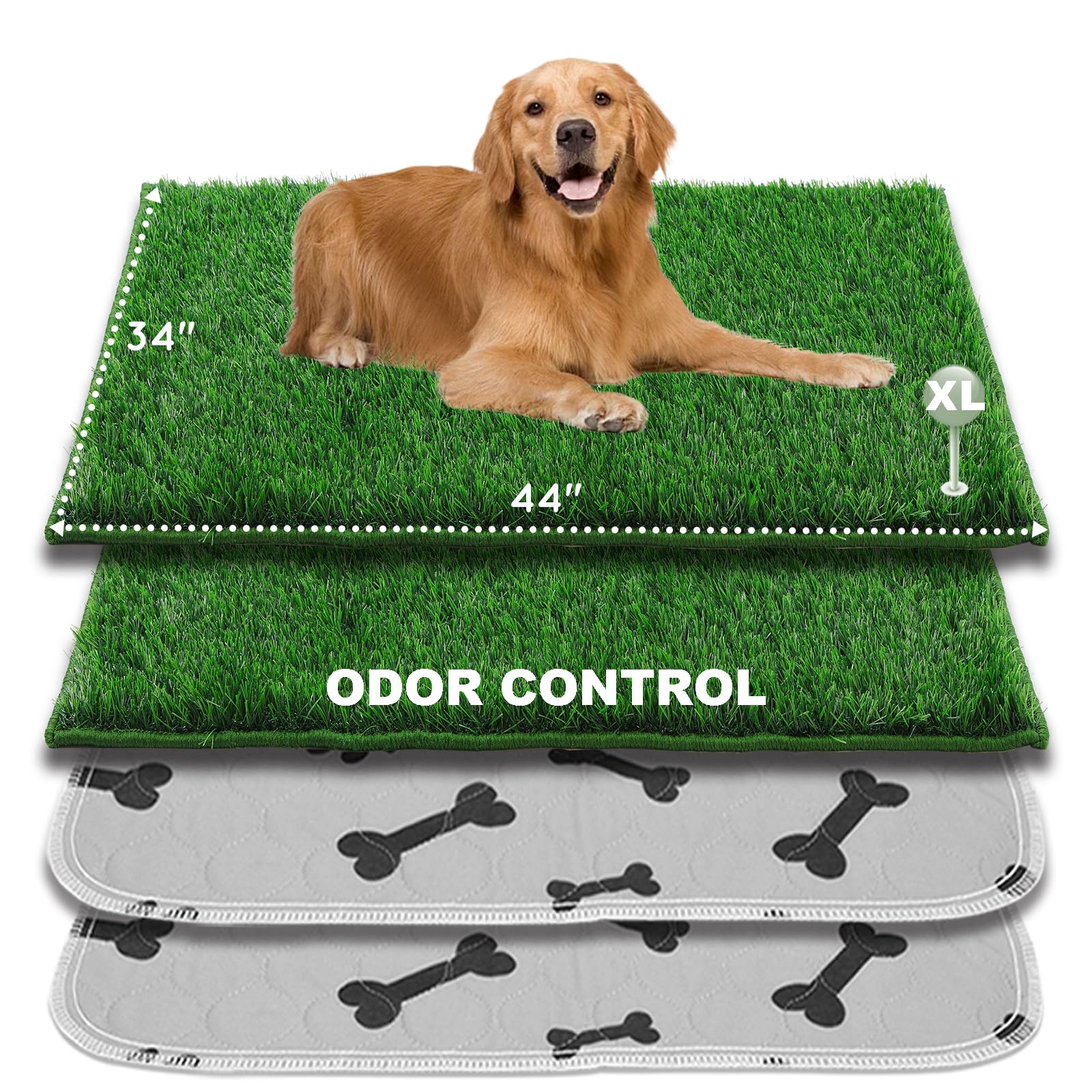 HQ4US 4LEGS Dog Pee Grass with Washable Pee Pads for Dog Litter Box 2 Sets, Extra Large Ultra-Absorbent Artificial Grass Pads for Dogs Potty Grass with Reusable Puppy Pads for Indoor Potty Training
