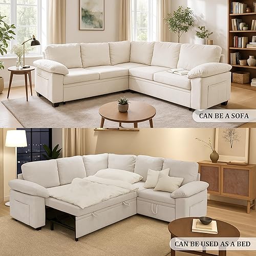 Miniatura 4 de Sofá cama modular en forma de L de 85 pulgadas con cama extraíble, sofá modular de 5 asientos con almacenamiento, sofás para sala de estar, estilo