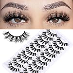 FARRED Fluffy Lashes Natural Eyelashes Short Wispy Eye Lash Strips 10 Pairs Separated Volume Eyelash Pack 16mm Dramatic Wispies Fake Strip Lashes Clusters Cat Eye Pestaas Spiky Look