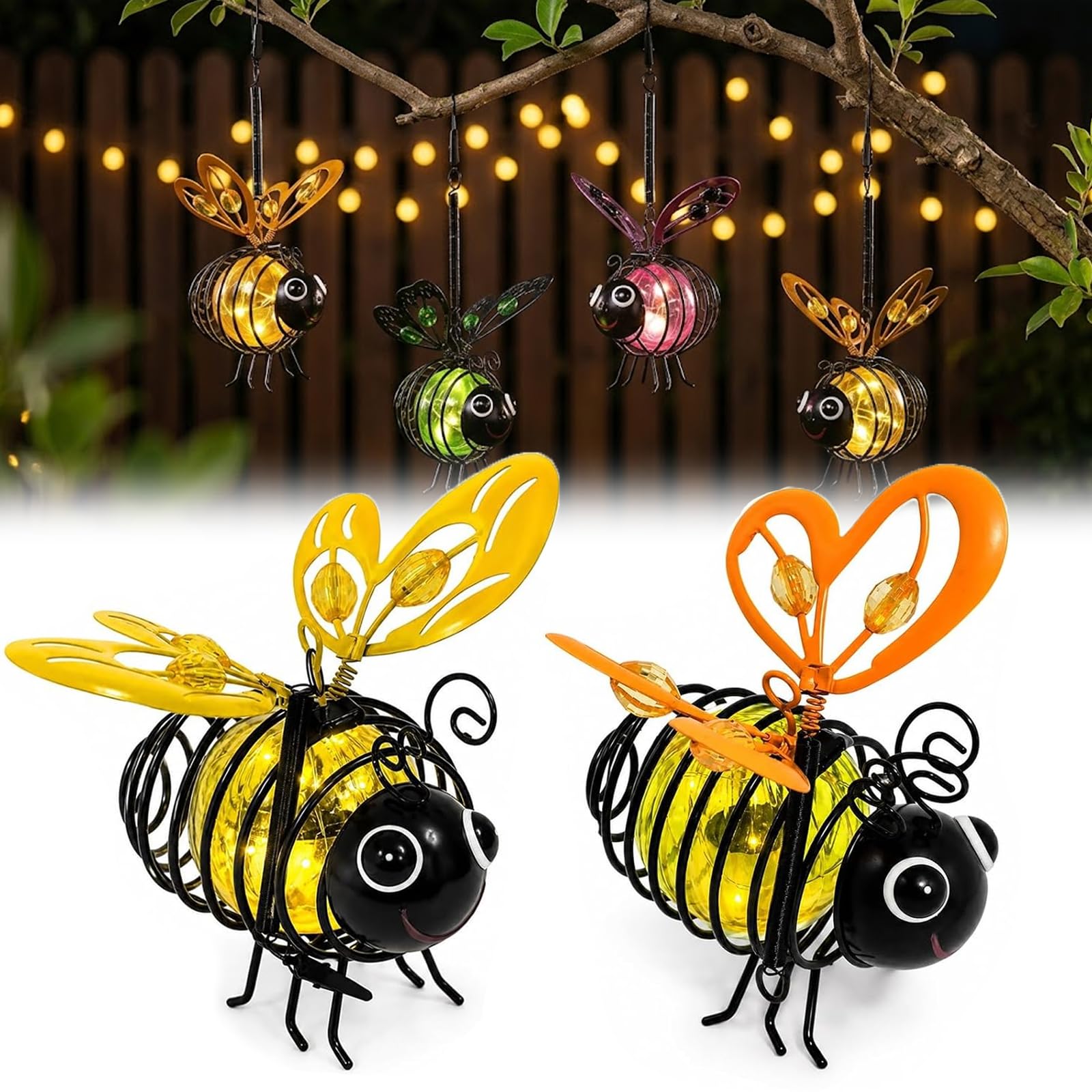 Solar-Powered Hanging Bee Light for Garden, Flicker-Free, Waterproof，2pcs C