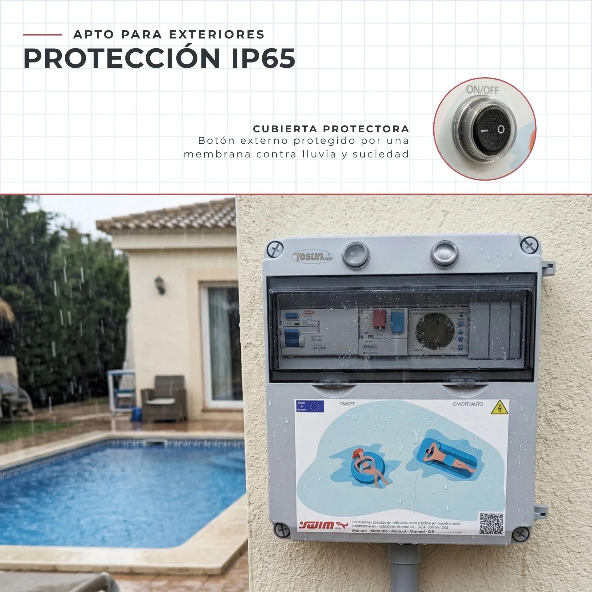 SWIMHOME Cuadro Eléctrico Trifásico para Piscina con Contactor para Motor Integrado (0,5-1 CV (4-6.3A))