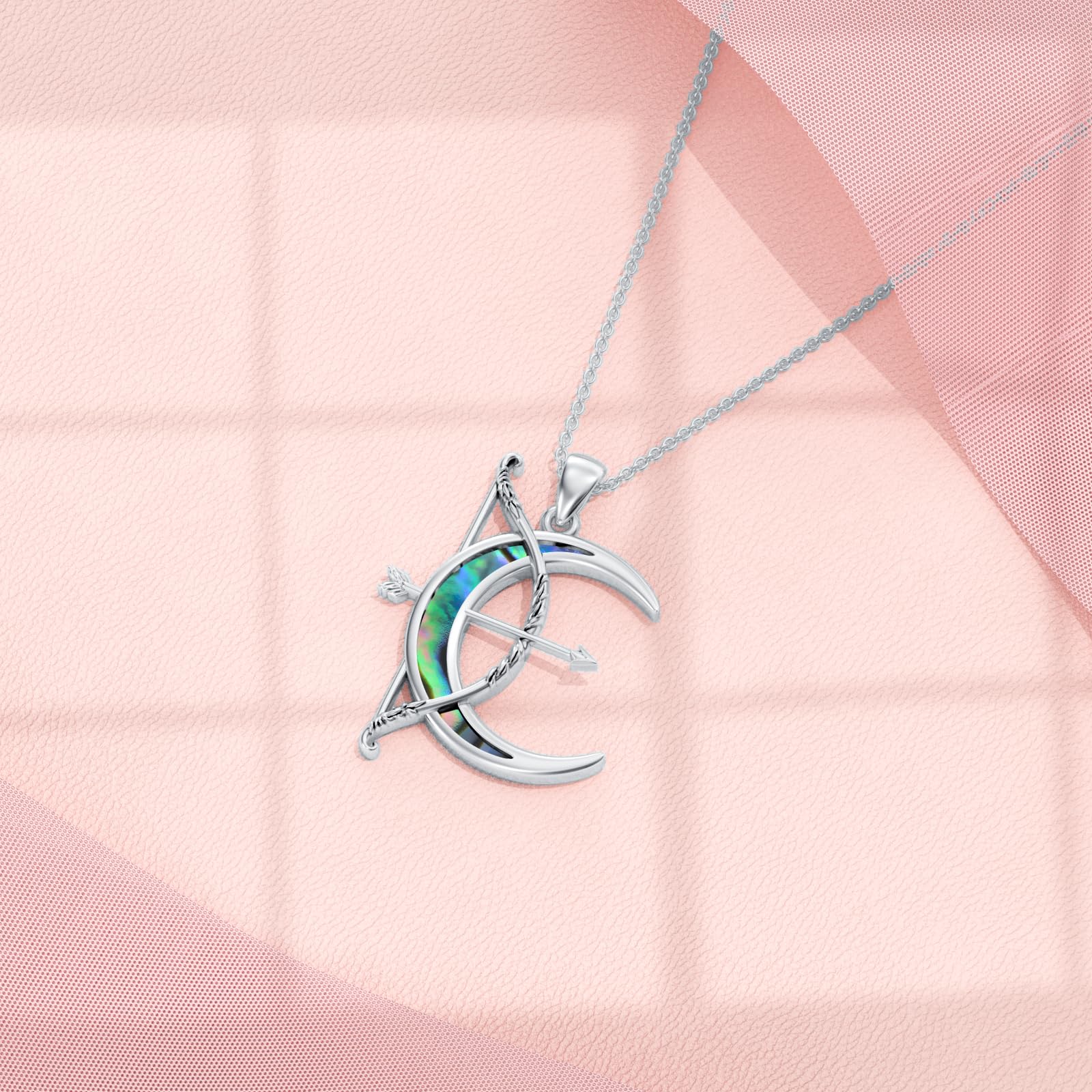 Collar de Plata de Ley 925 Concha de Abulón Flecha Colgante de Luna Joyería Para Mujer