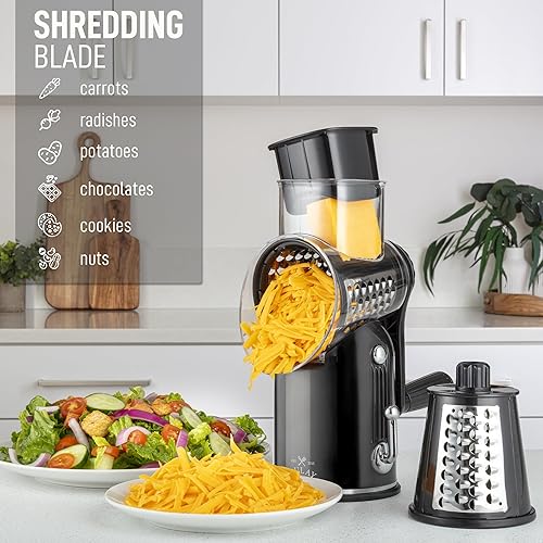 Miniatura 3 de Zulay Kitchen Rotary Cheese Grater 5 Blade Cheese Shredder - Manual Hand Crank Cheese Grater With Reinforced Suction & 5 Interchangeable Drums -