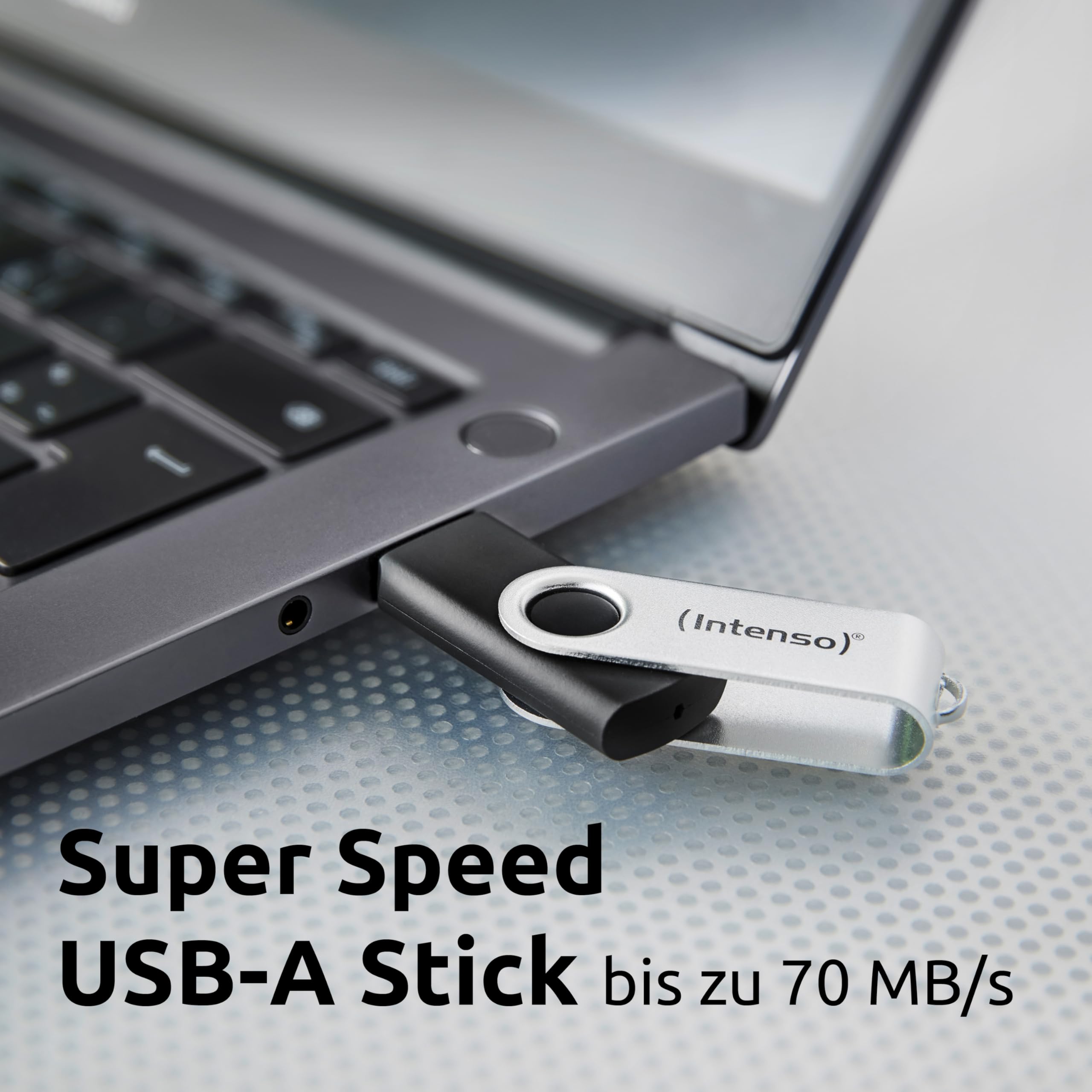 Intenso Office Line Clé USB 32 Go Super Speed USB-A 3.2 Jusqu'à 70 Mo/s, Boîtier En Plastique Et Métal Robuste, Argent-Noir