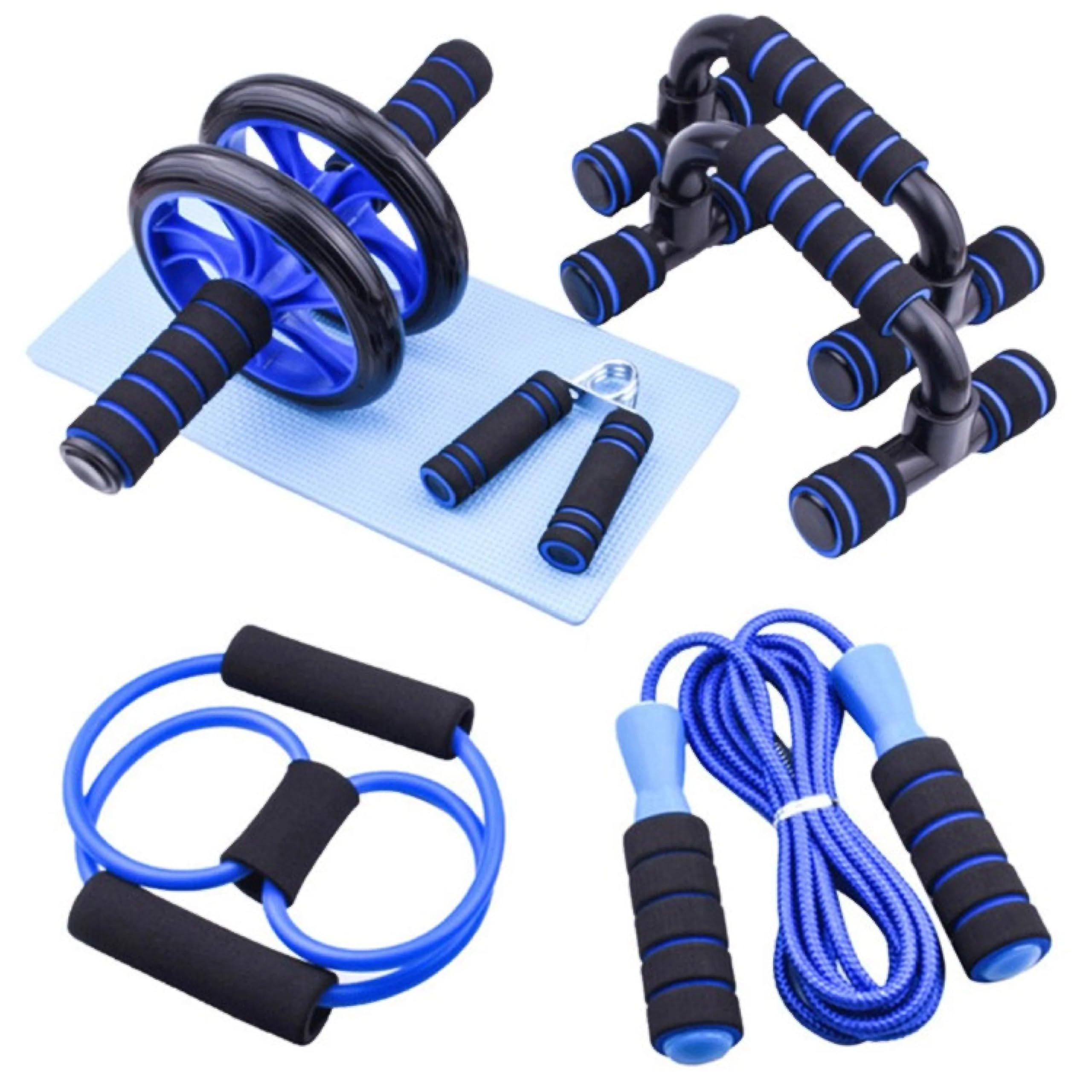 7-teiliges Fitness-Set für Zuhause | Bauchroller, Liegestützgriffe, Springseil, Widerstandsband