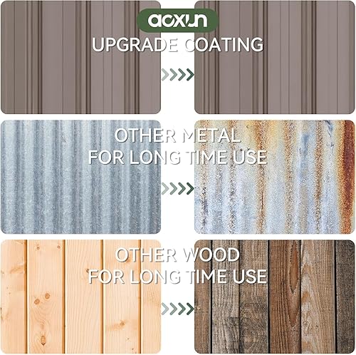 Vista 52 de Aoxun Cobertizo de almacenamiento al aire libre de 80 pies cúbicos impermeable para jardín, cobertizo de herramientas de metal, color marrón