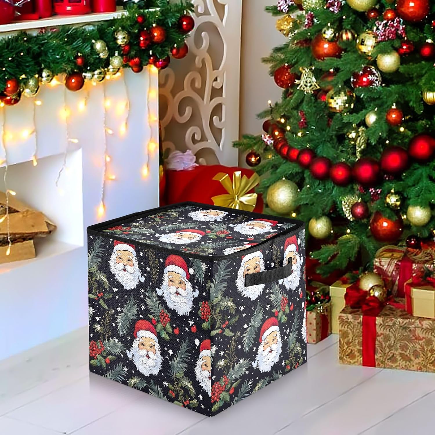 SPRIPORT Christmas Santa Christmas Ornament Storage Box for Next Season Holiday Decorations Storage Container with Adjustable Dividers & Lid Lidded Storage Bins for Organizing Decor Ornaments Balls