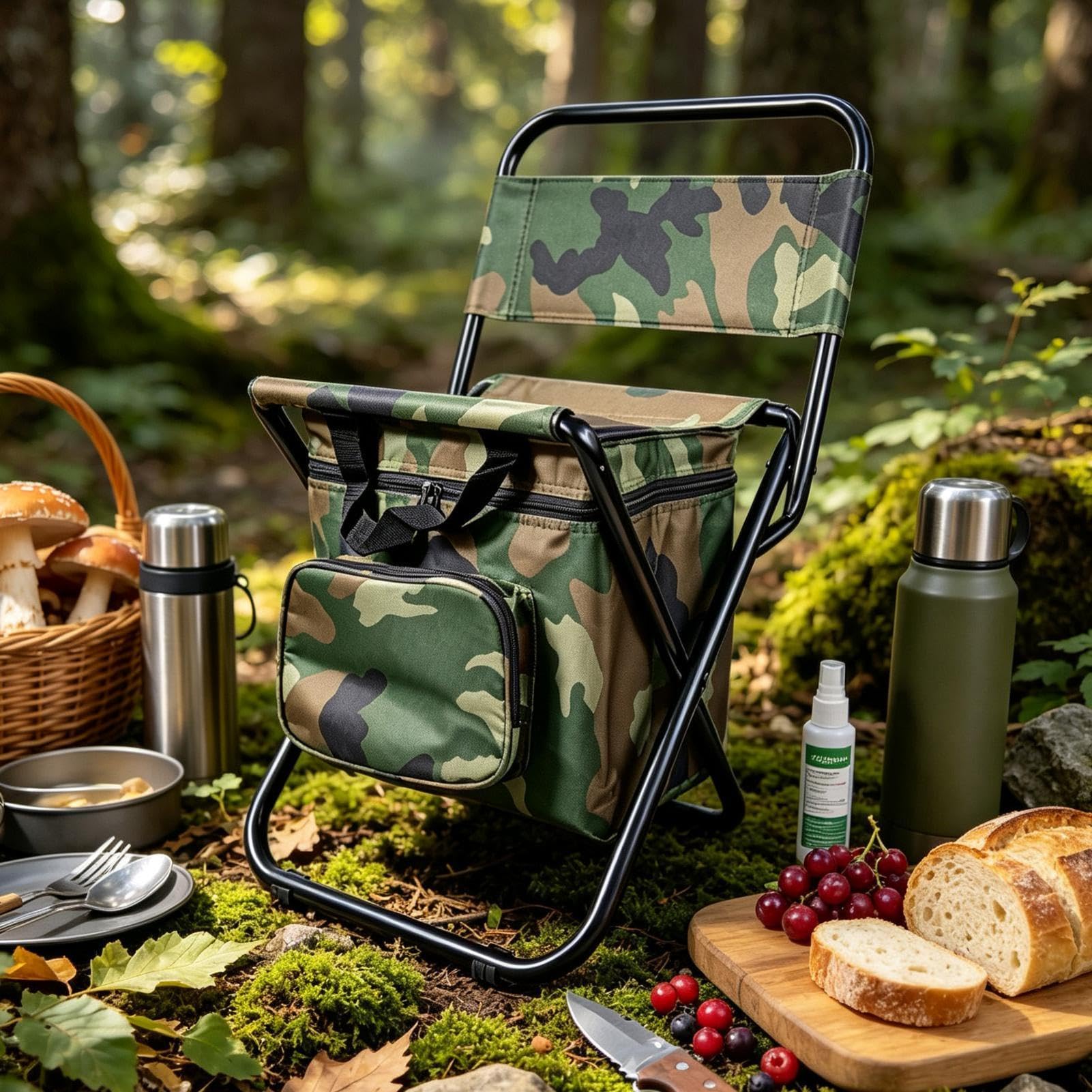 Genérico Taburete Plegable Camuflaje Oxford con asa de y Asiento portátil