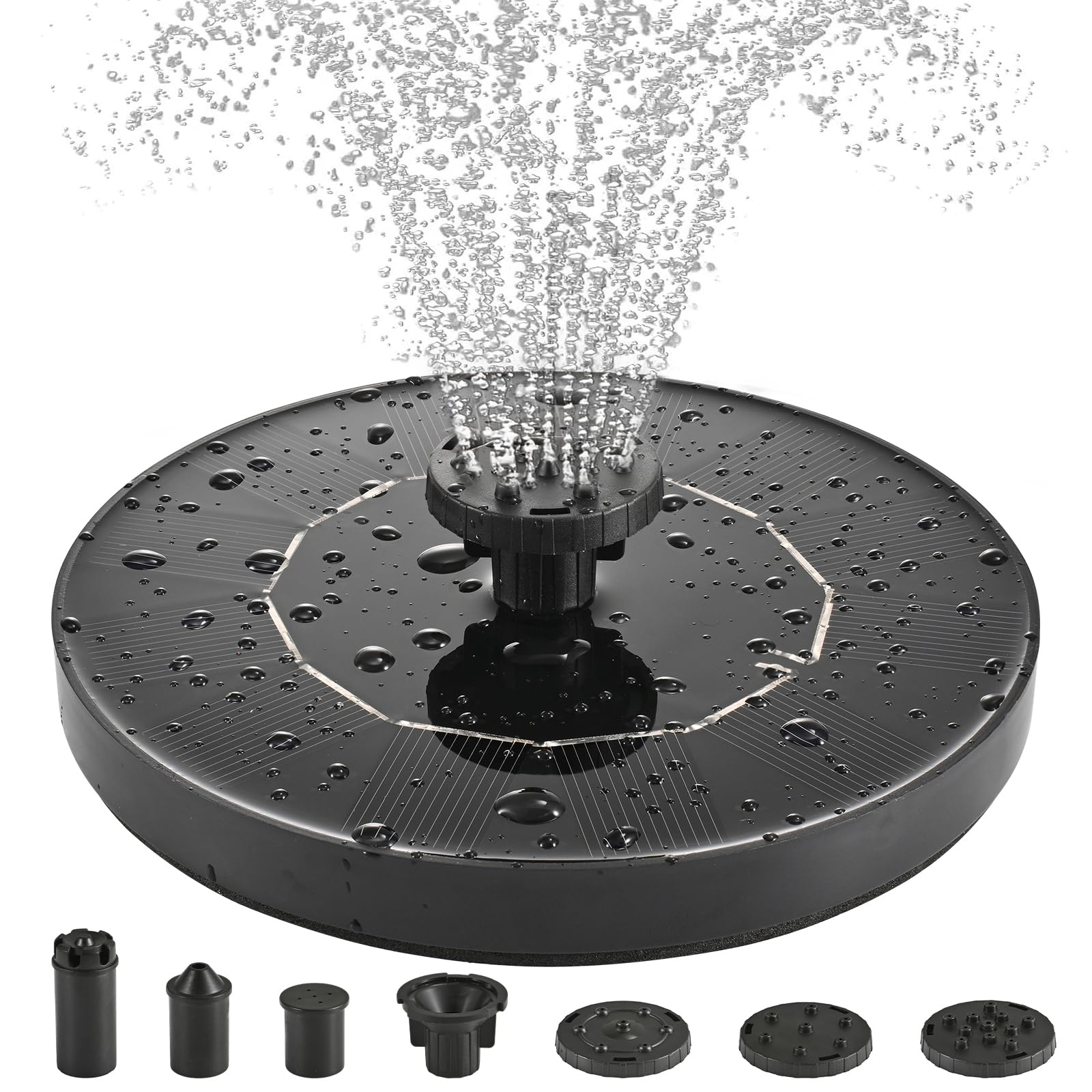 Photo 1 of 1W Solar Bird Bath Fountain Pump, Solar Fountain, Solar Powered Water Pump, Outdoor Water Fountain with 6-in-1 Nozzles, Free Standing Floating Solar Powered for Bird Bath, Garden, Pond, Pool, Outdoor