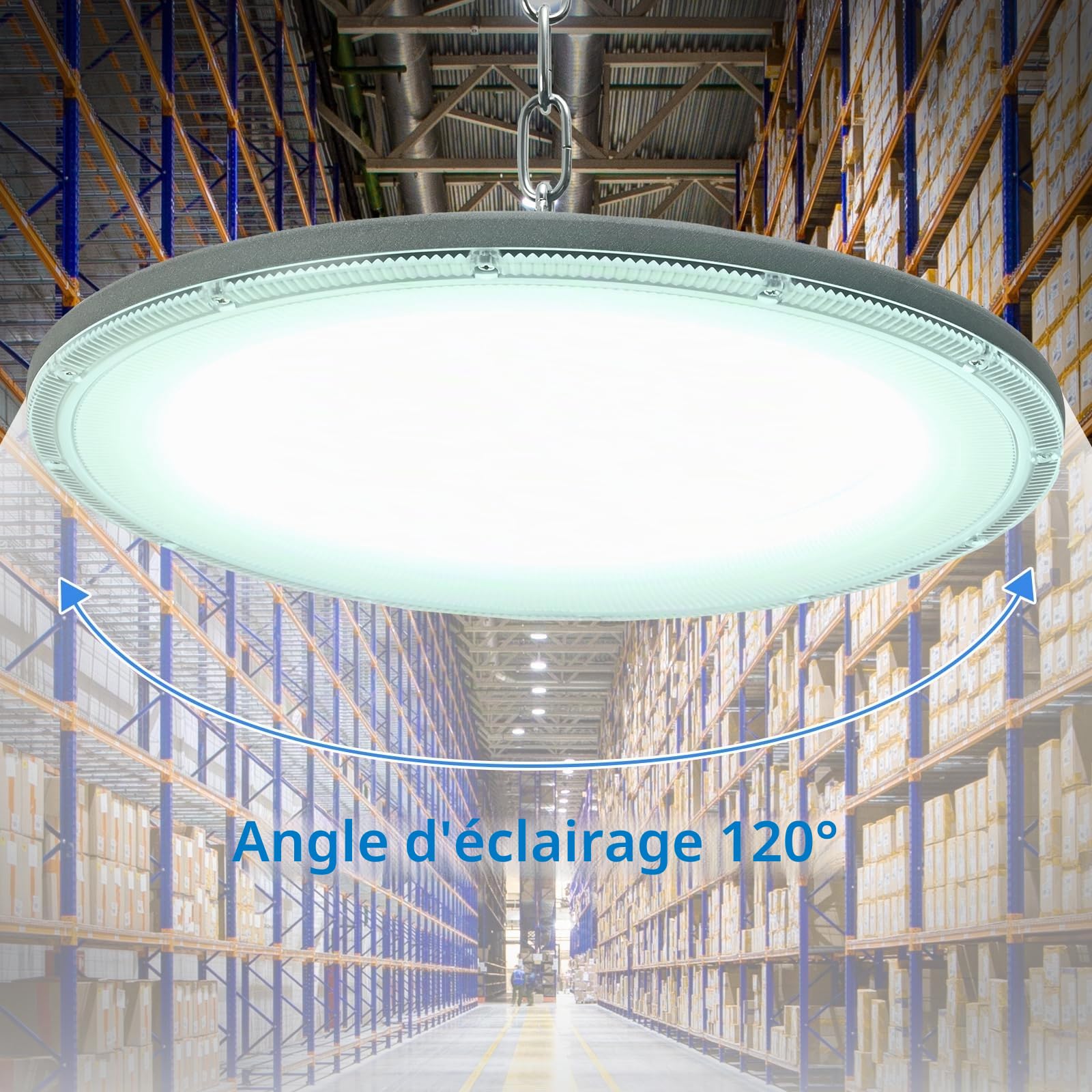 200W UFO high bay lumière, 24000LM Spot High Bay Lumière 6500K Blanc Froid Projecteur LED Industriel, IP65 Étanche Lampe Atelier UFO LED Spot Intérieur pour Garage Atelier Usine