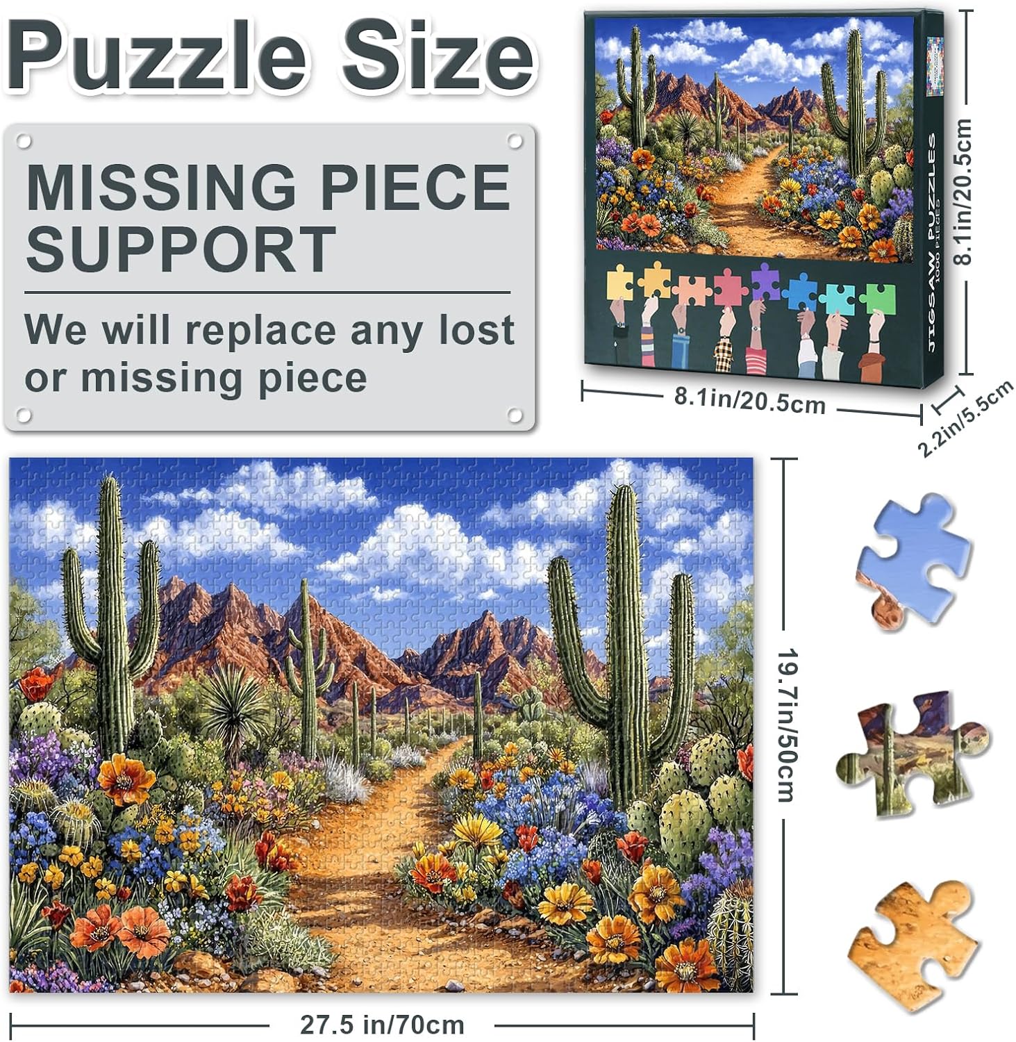 Desert Puzzles for Adults 1000 Piece - Cactus Path Jigsaw Puzzles for Adults Desert Landscape Puzzle Gifts for Family Home Decoration Challenging Games for Adult 27.5"X19.7"