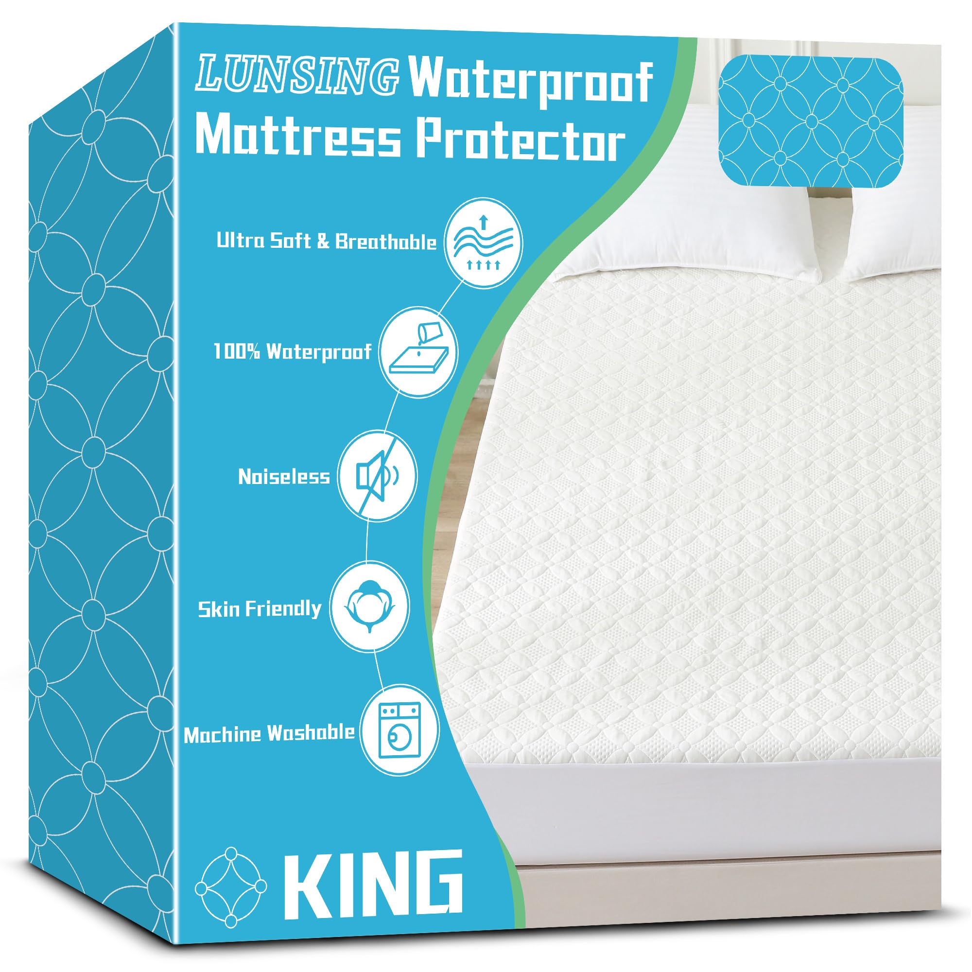 Lunsing King Mattress Protector, Soft Breathable Waterproof King