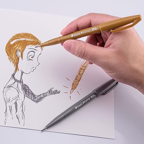 Miniatura 5 de Bolígrafo con punta de pincel Pentel tinta ocre Caja de 12SES15C-Y Negro