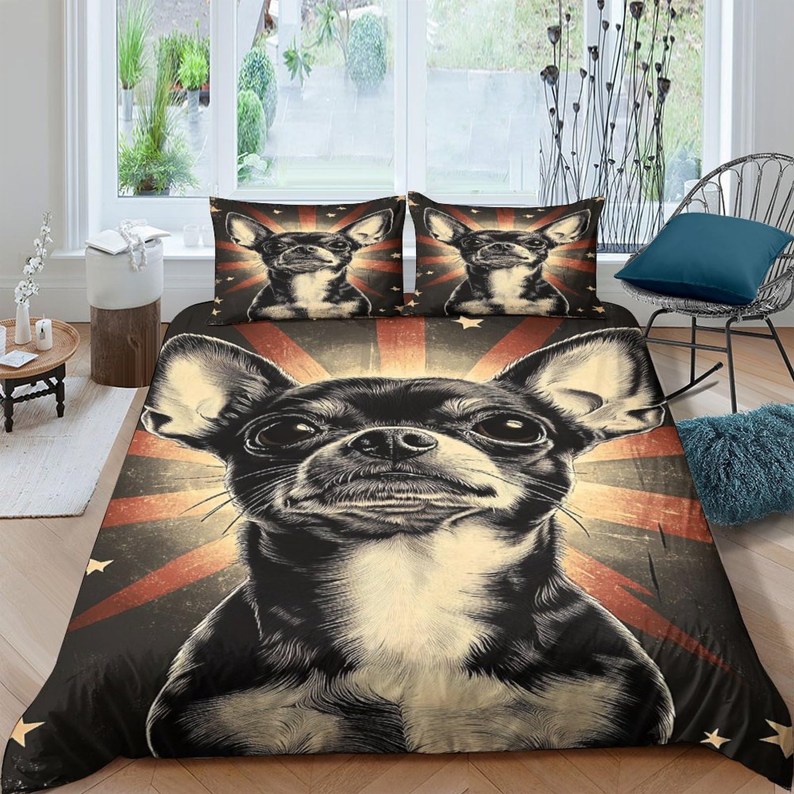 GPLZQXKJNH 3D Printed French Bulldog Duvet Cover Microfiber Soft Breathable Sunburst Quilt Cover Set with 2 Pillowcases for Bedroom Home Decor Single（135x200cm）